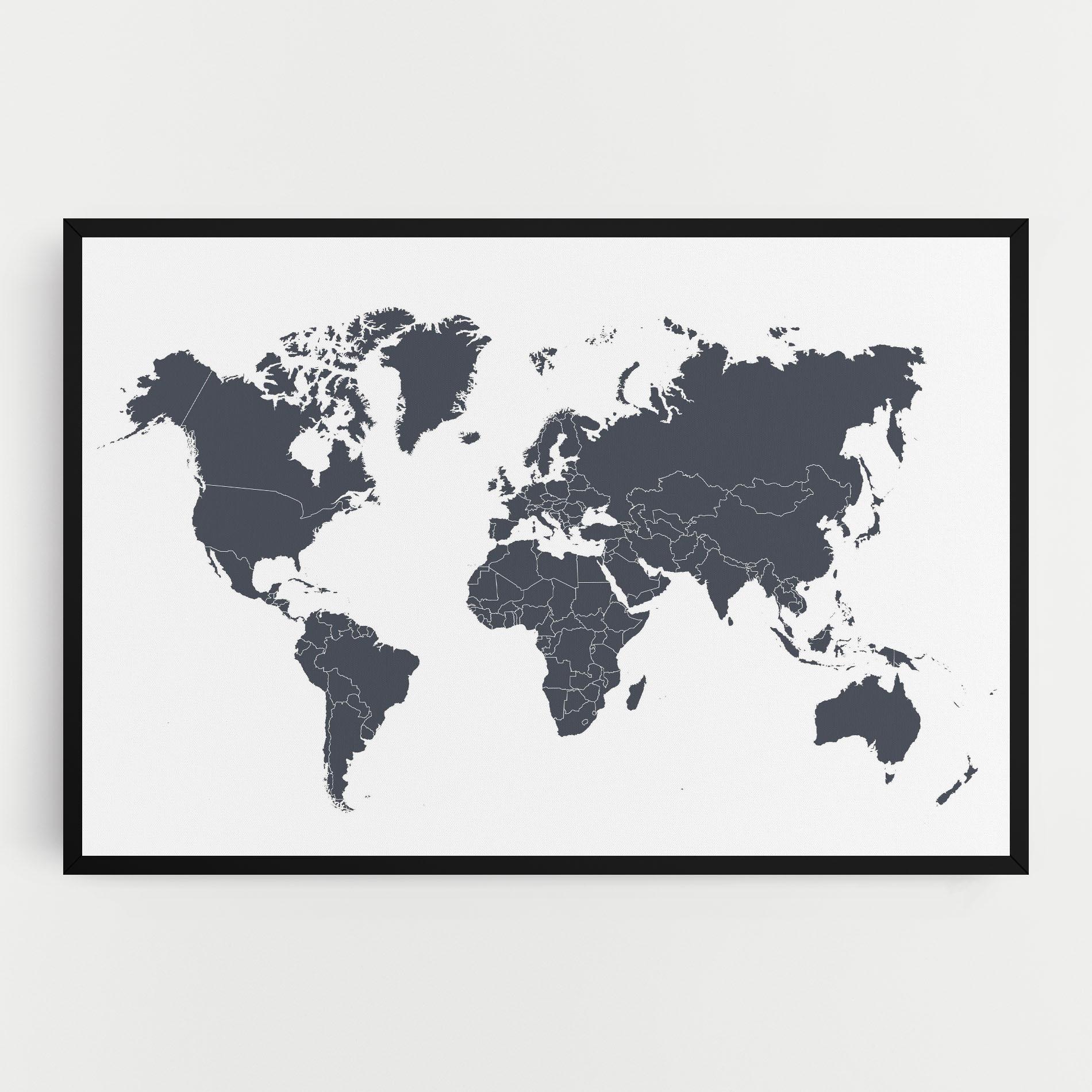 Картина на платно World Grey Map mockup 0
