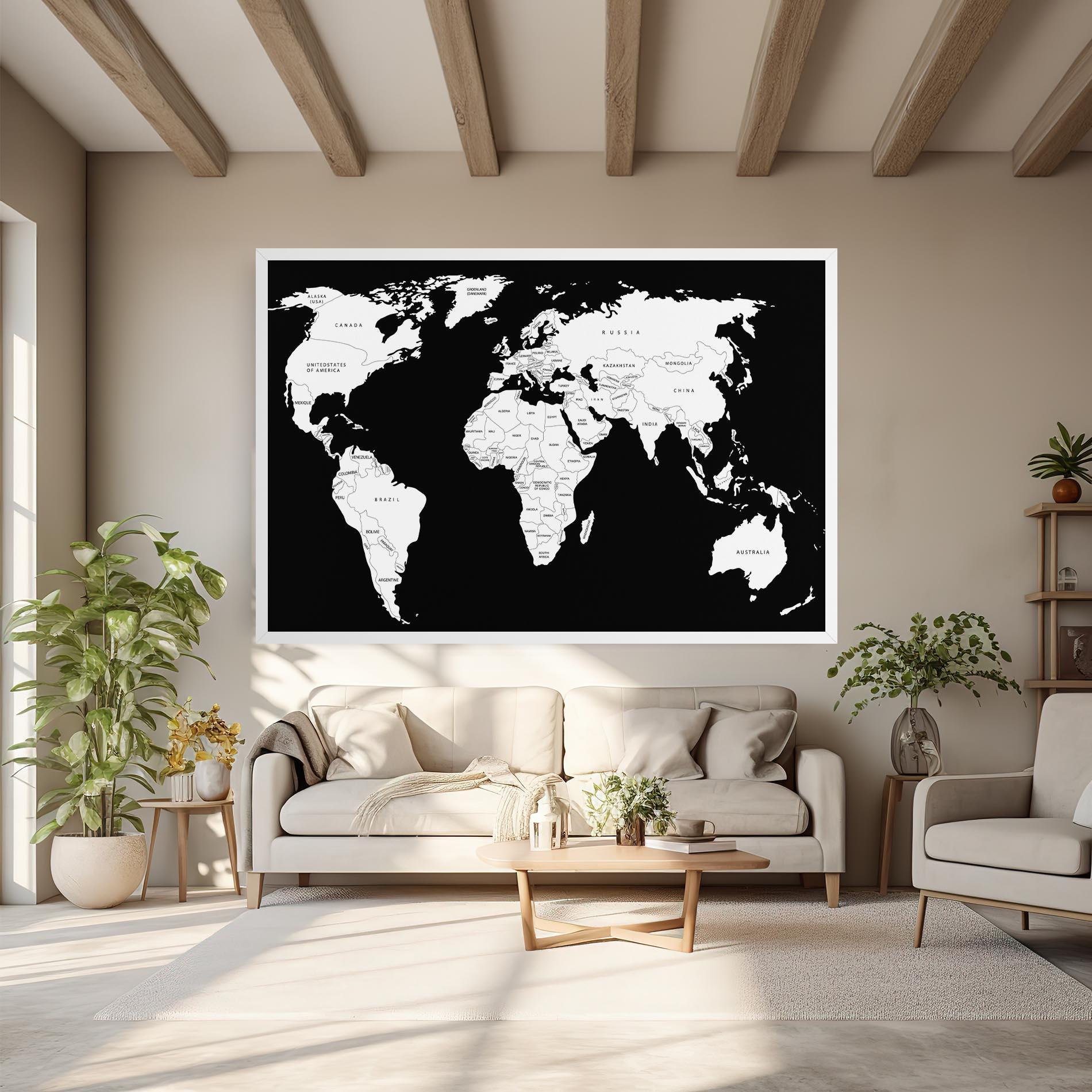 Картина на платно White World Map mockup 6