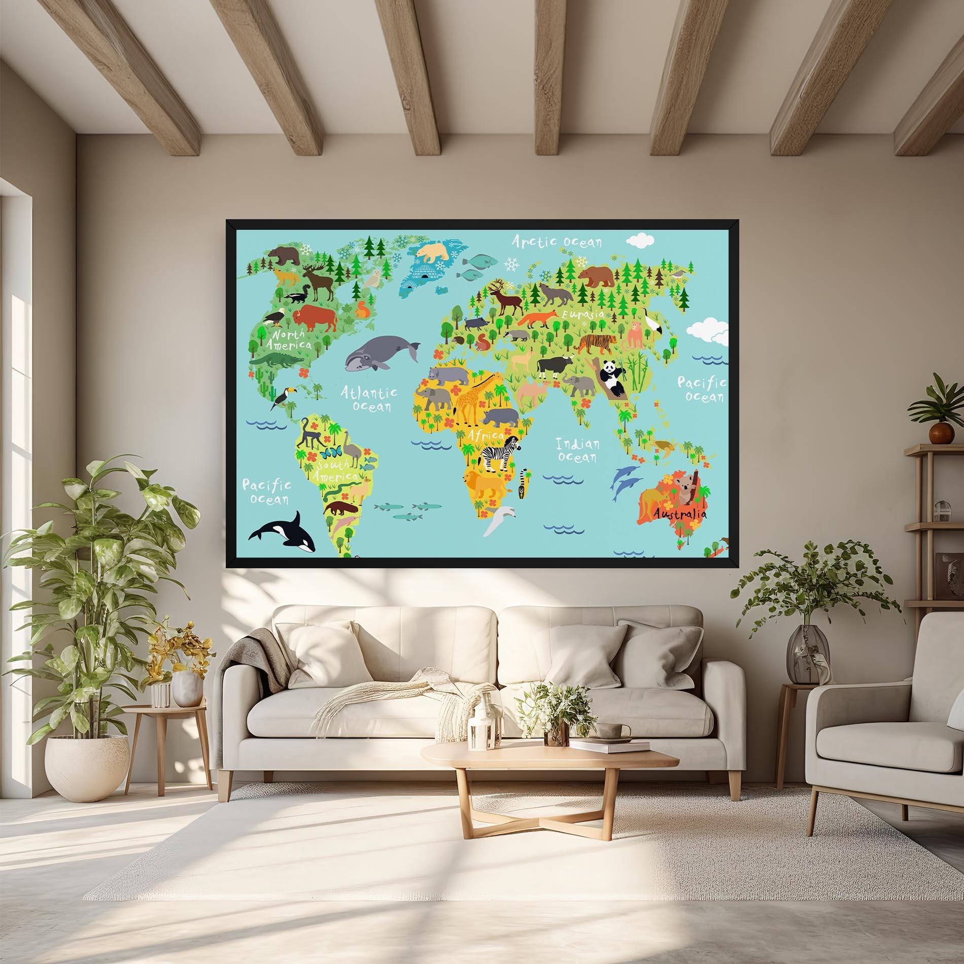 Картина на платно Animal World Map mockup 6