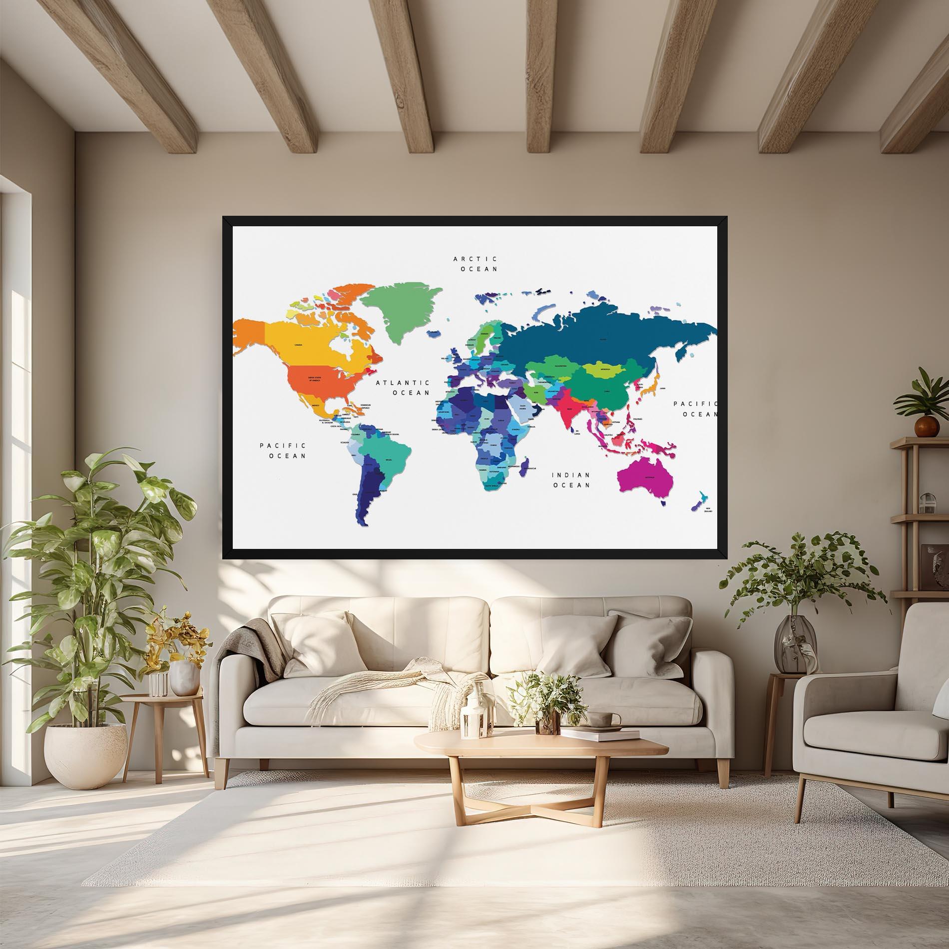 Картина на платно Colored Continents Map mockup 6