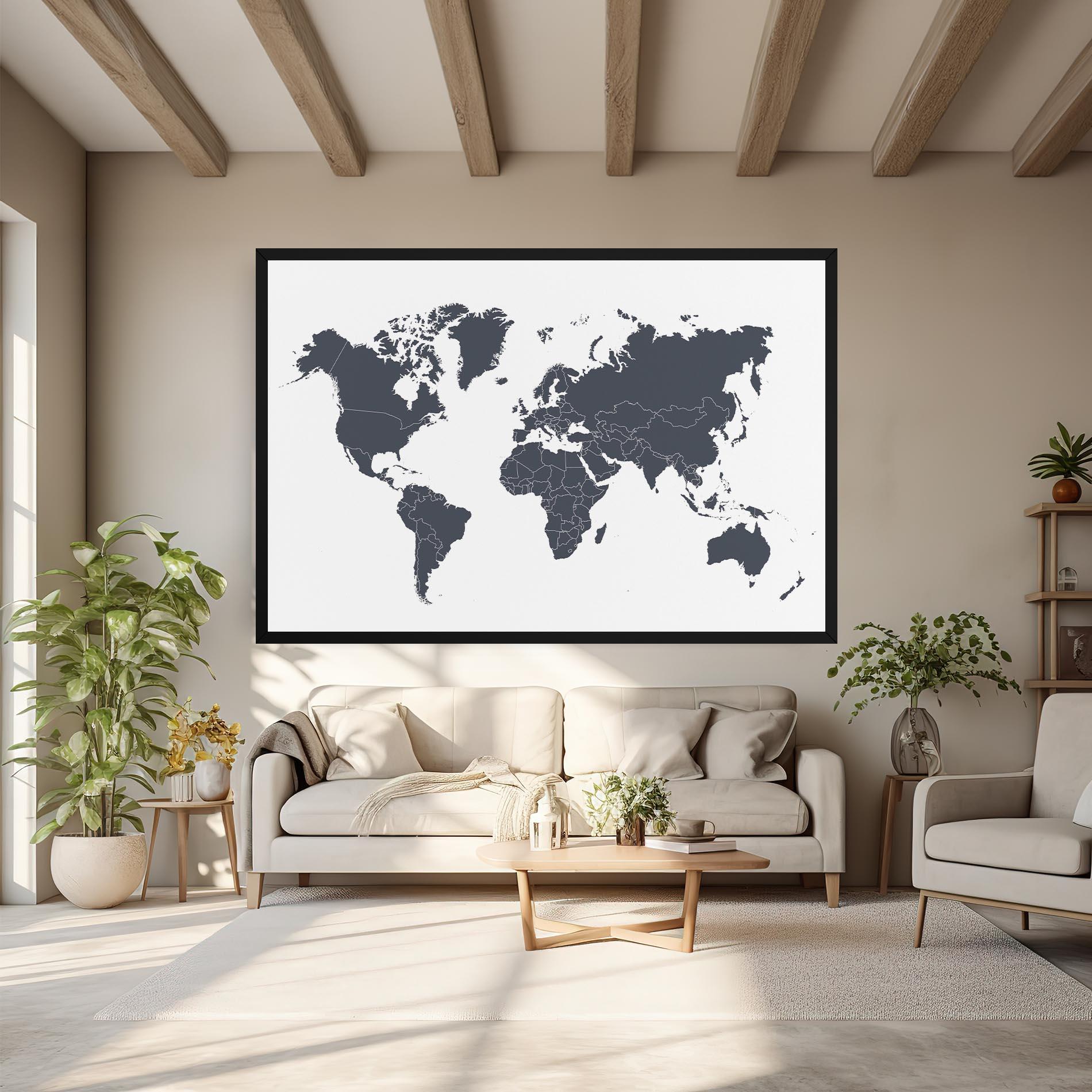 Картина на платно World Grey Map mockup 6