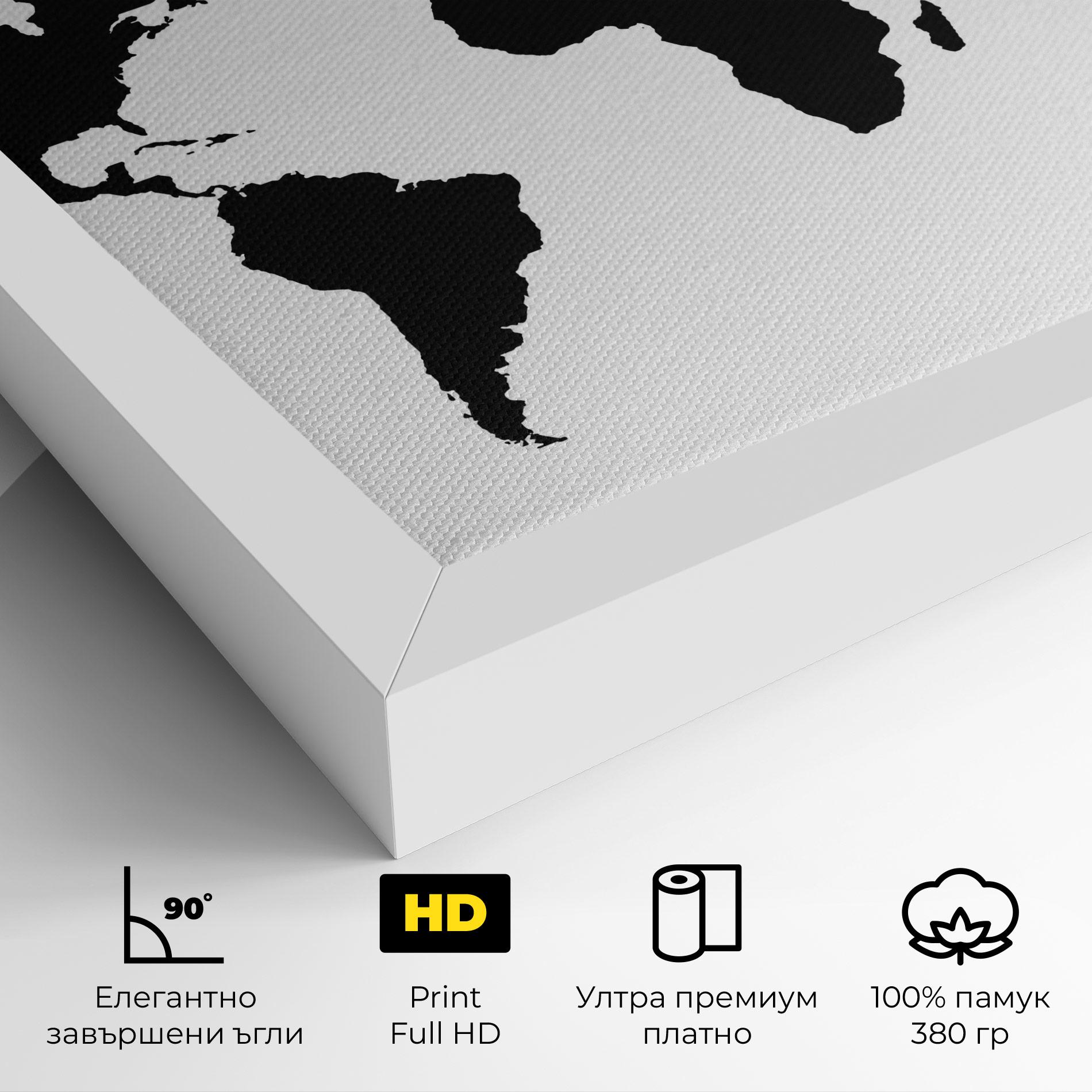 Картина на платно Global Black Map mockup 4
