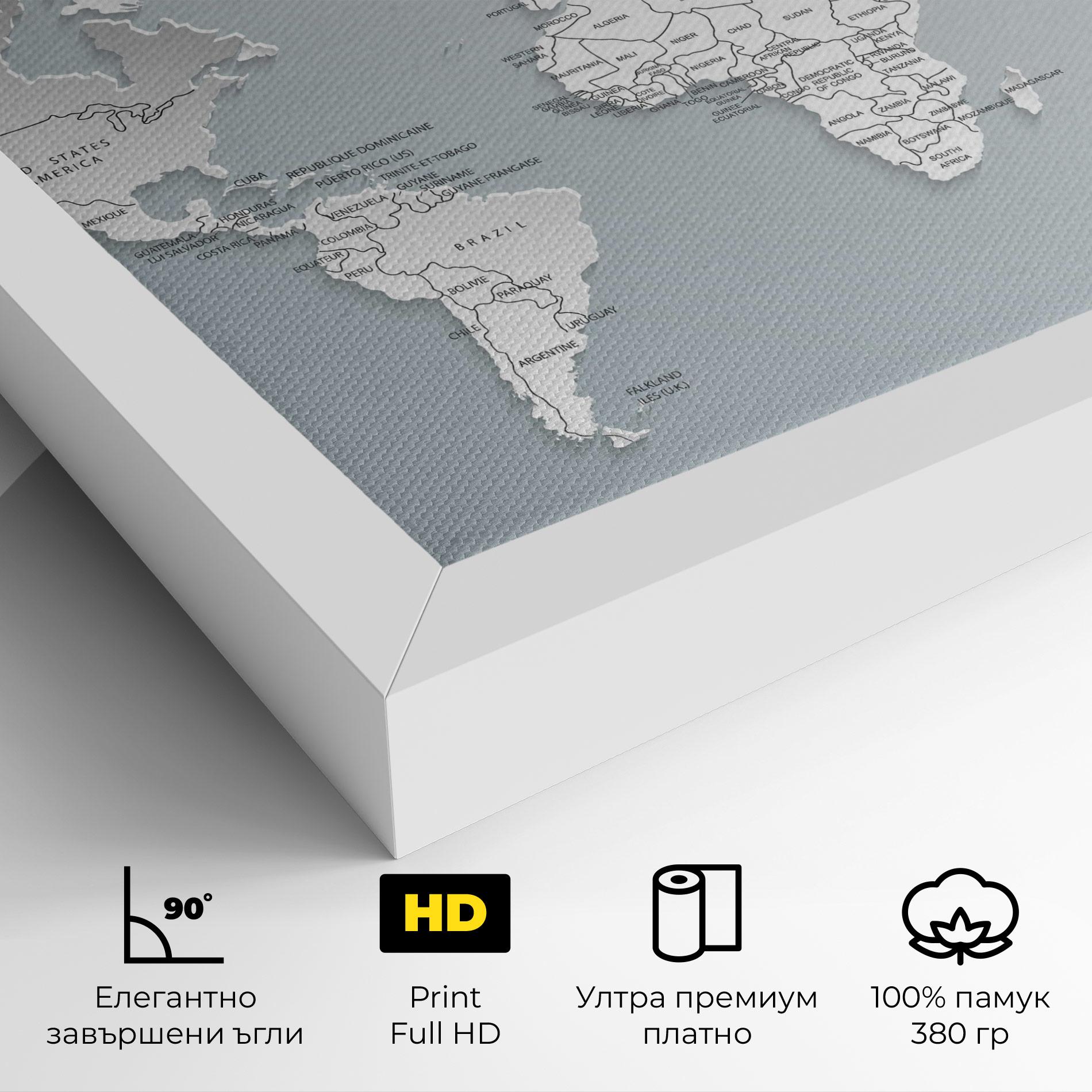 Картина на платно Grey White Map mockup 4