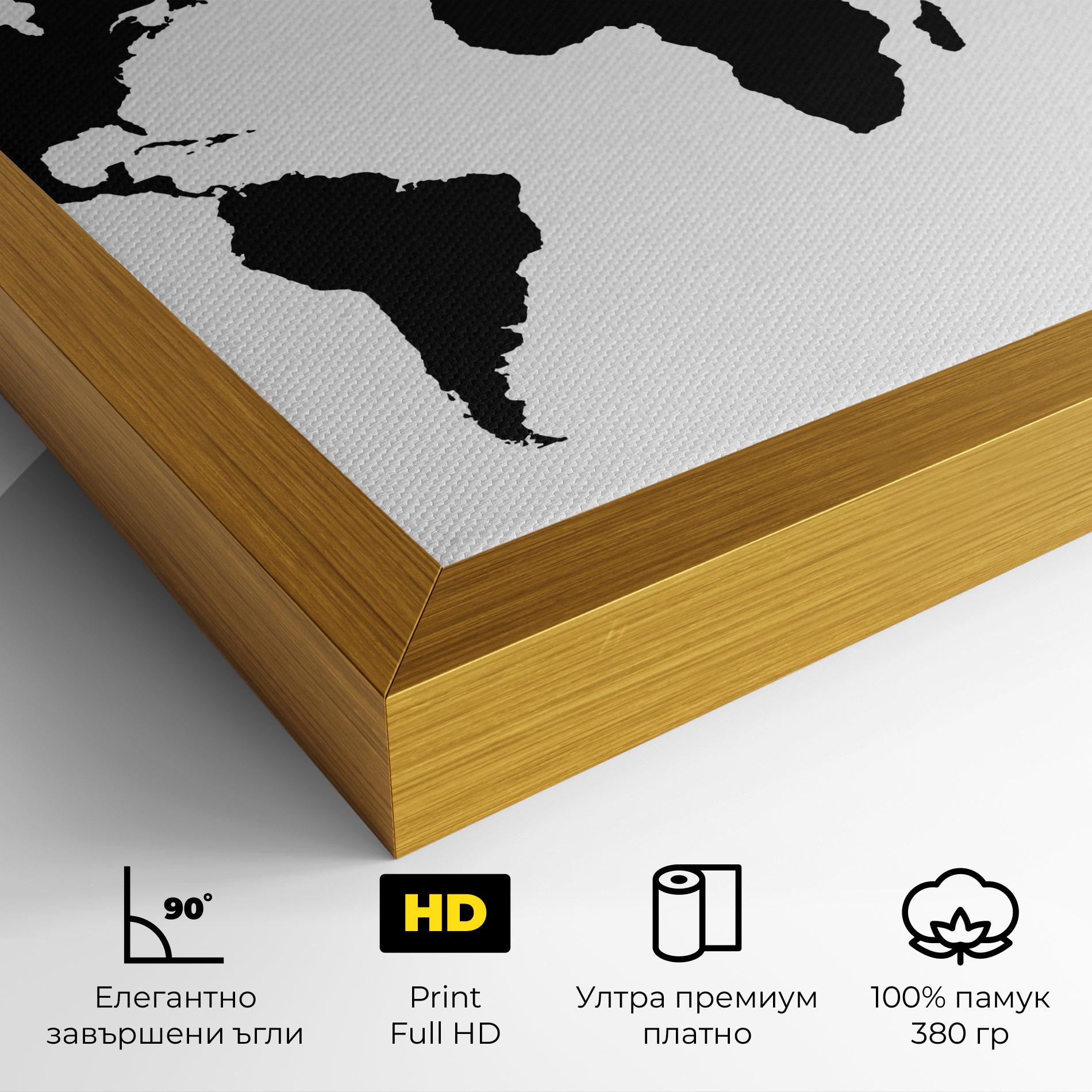 Картина на платно Global Black Map mockup 4