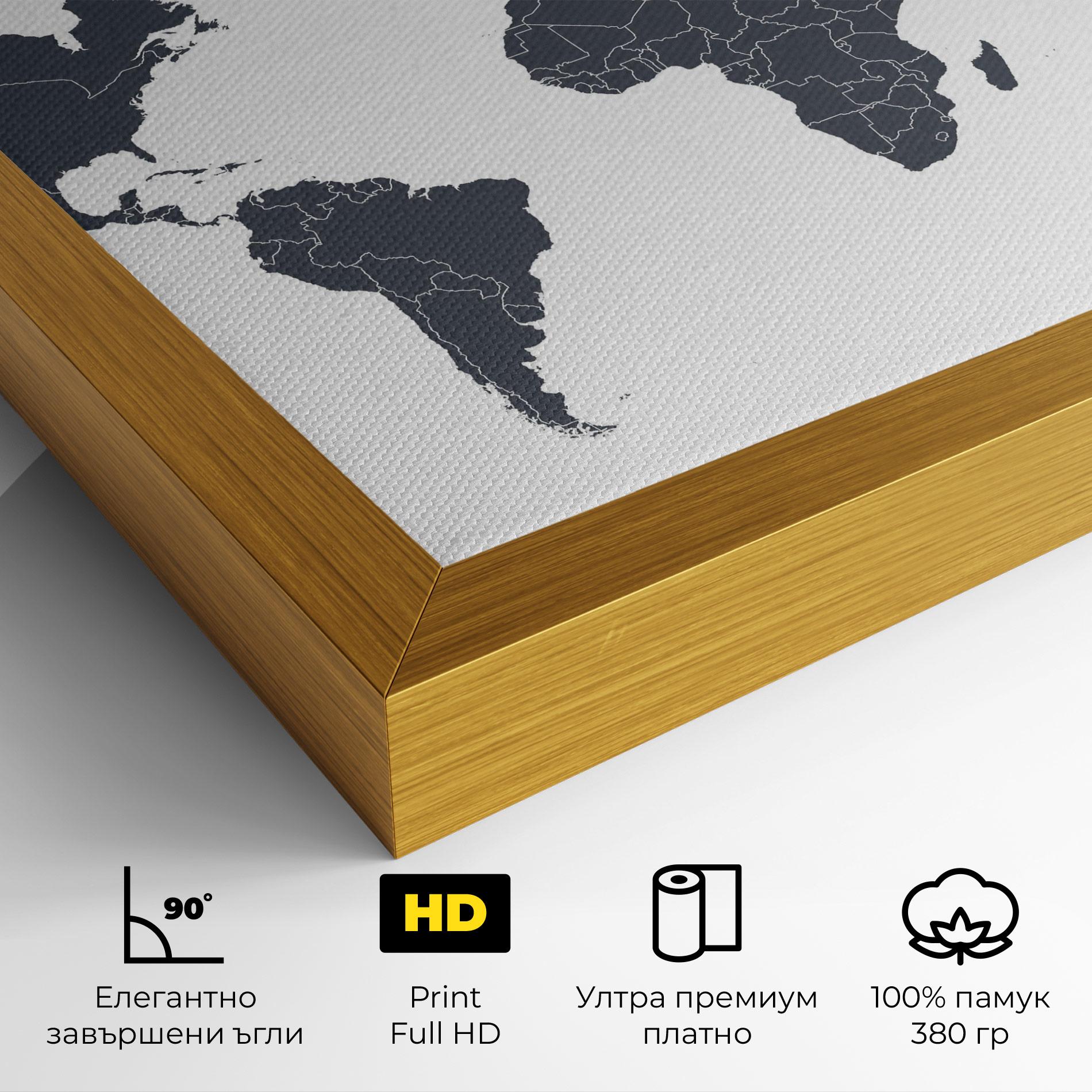 Картина на платно World Grey Map mockup 4