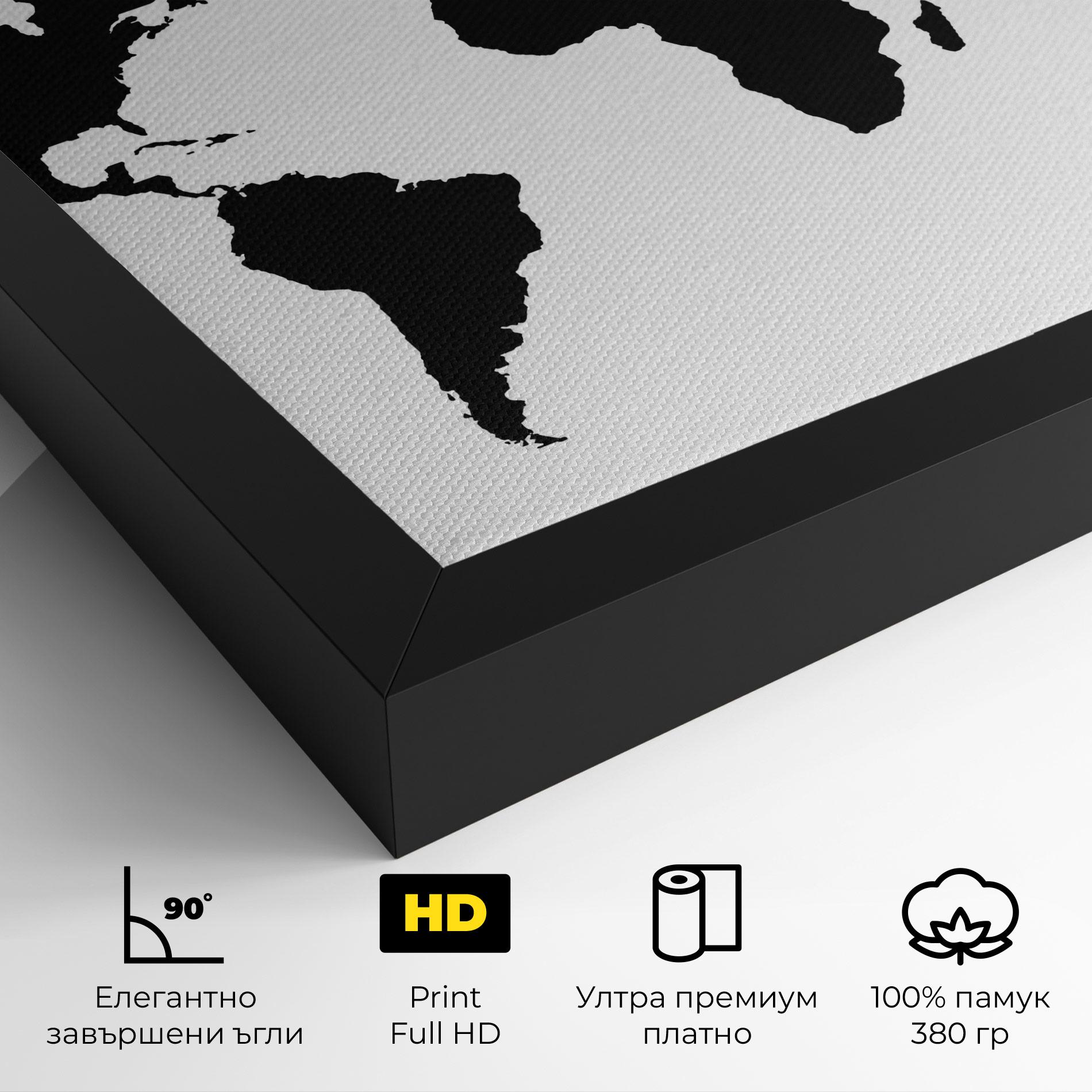 Картина на платно Global Black Map mockup 4