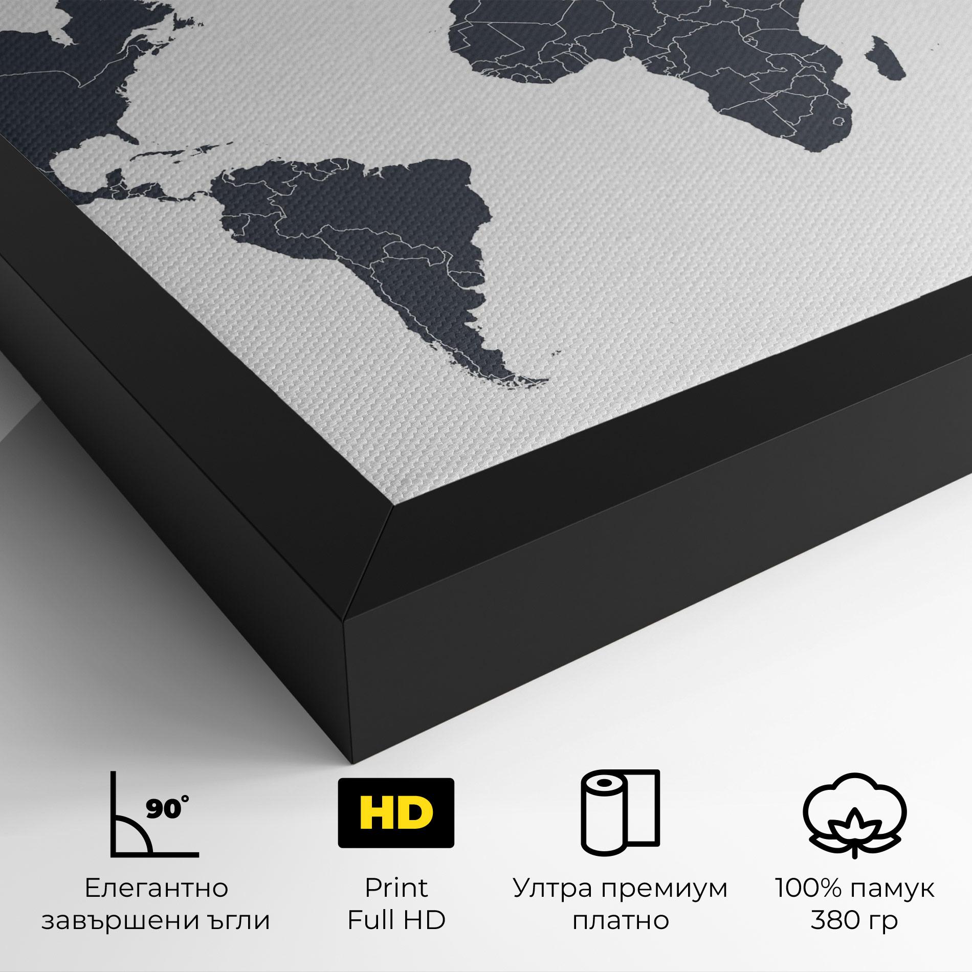 Картина на платно World Grey Map mockup 4