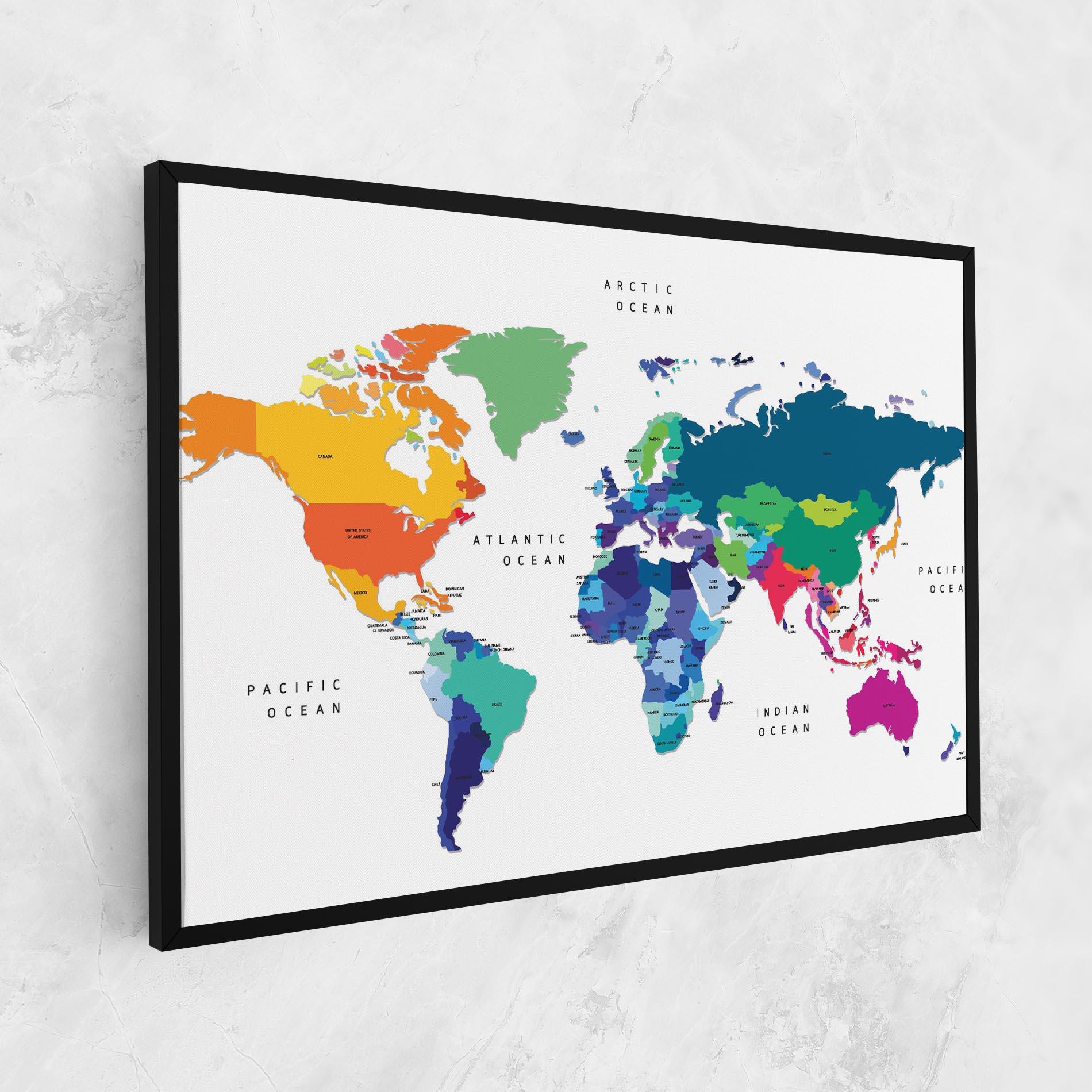Картина на платно Colored Continents Map mockup 1