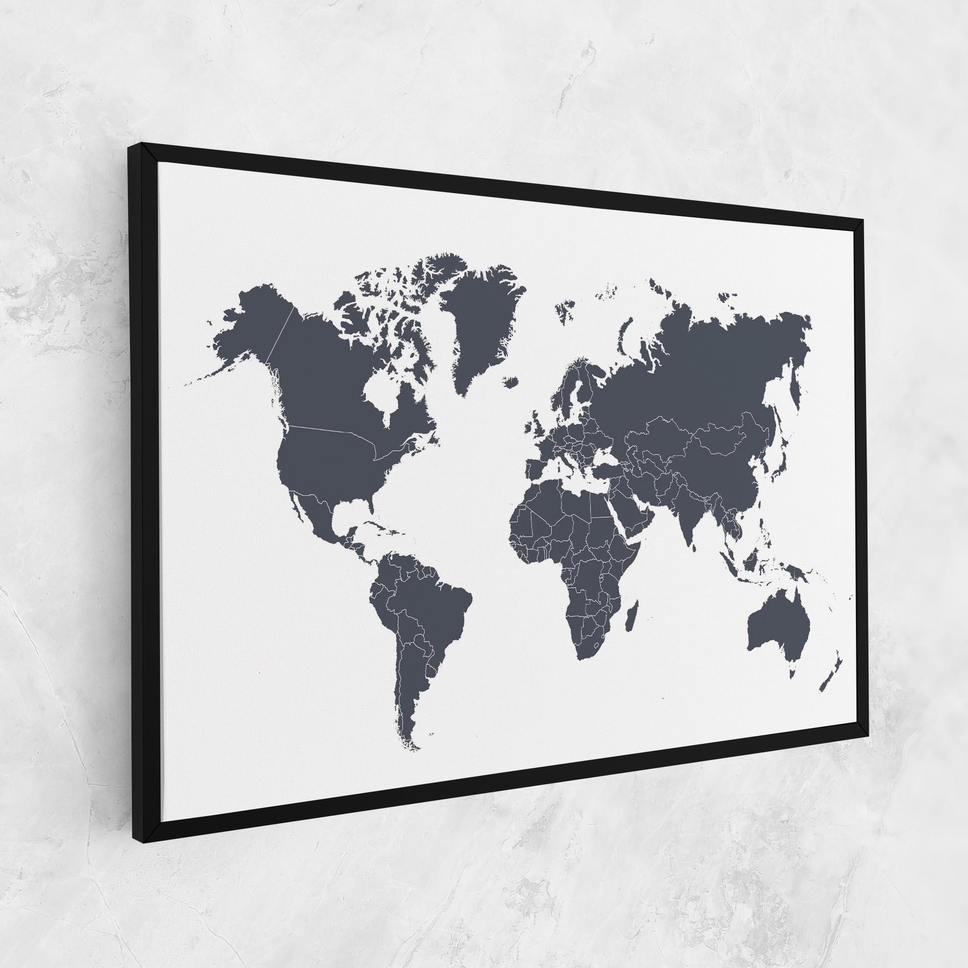 Картина на платно World Grey Map mockup 1