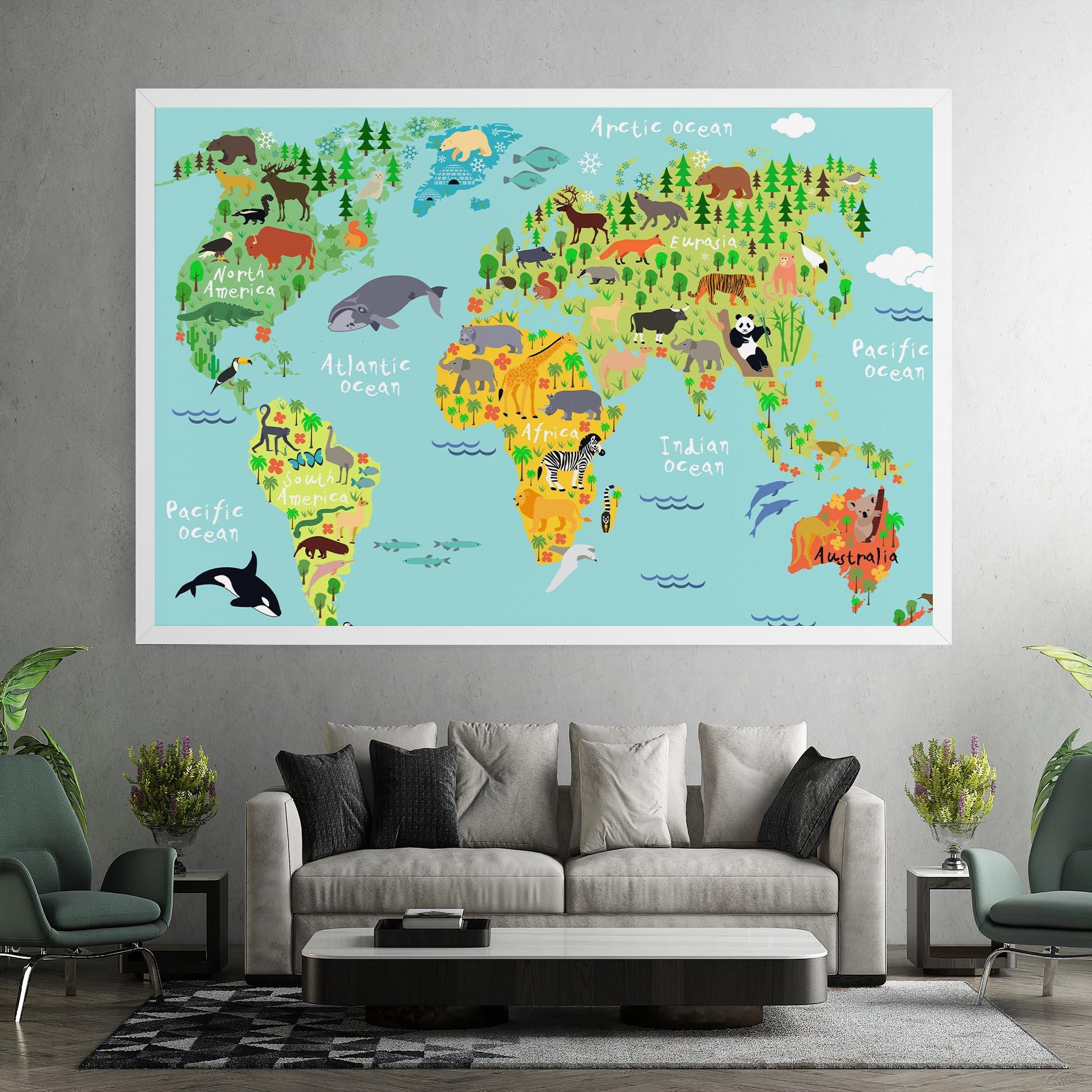 Картина на платно Animal World Map mockup 7