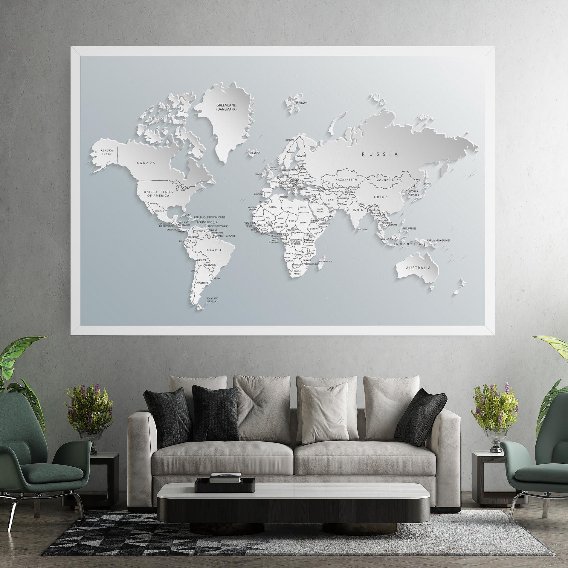 Картина на платно Grey White Map mockup 7