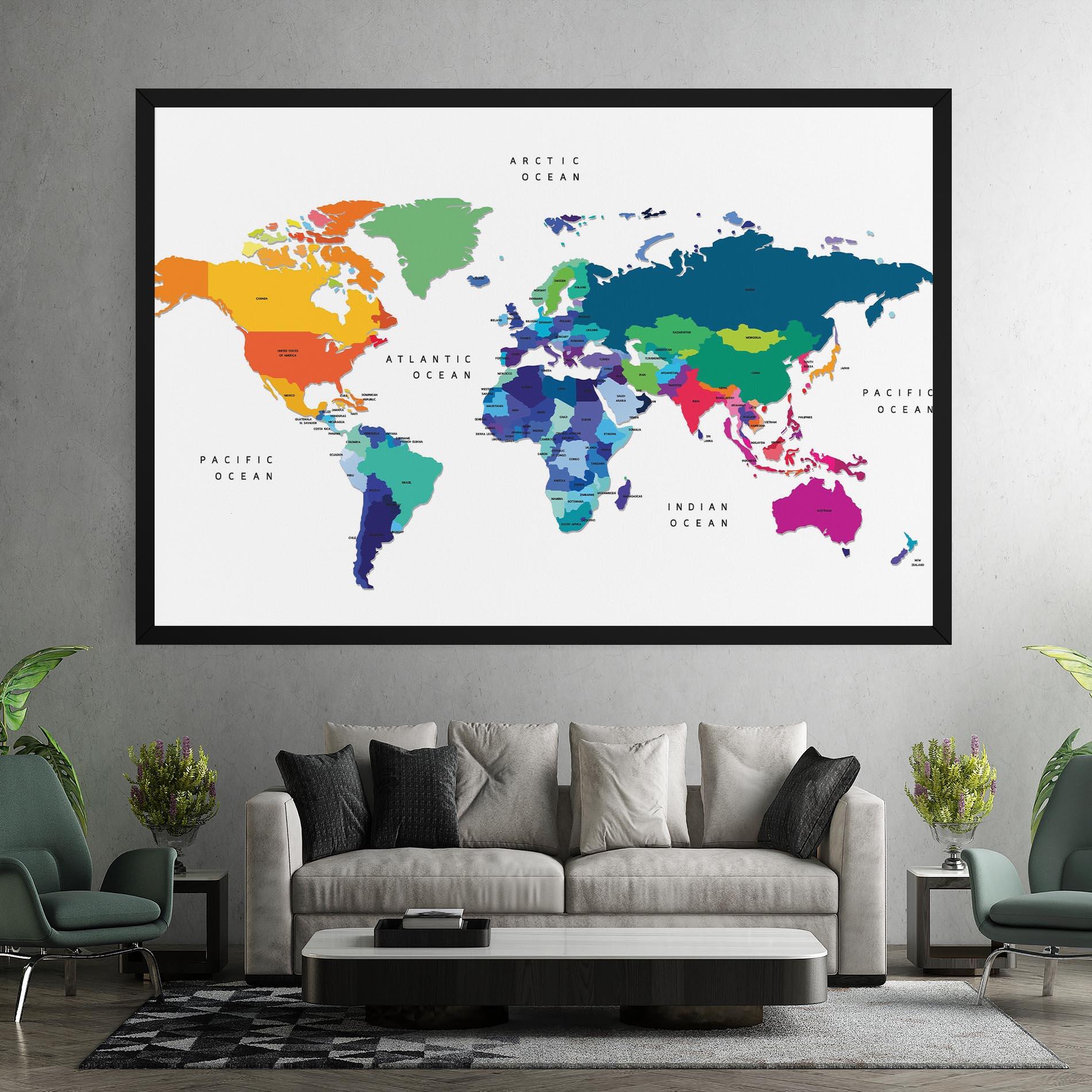 Картина на платно Colored Continents Map mockup 7