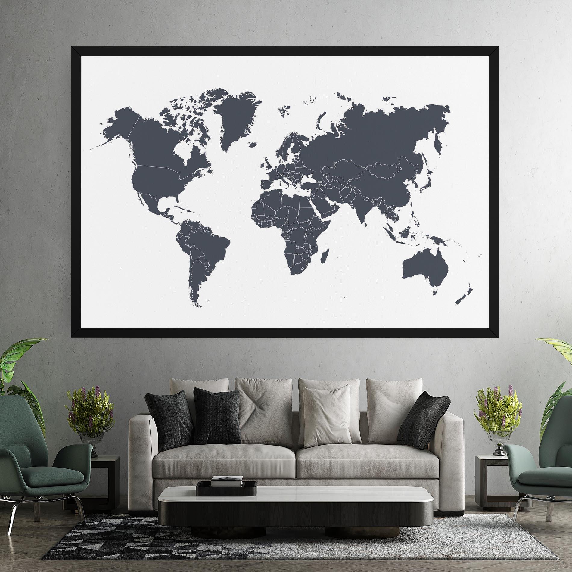 Картина на платно World Grey Map mockup 7