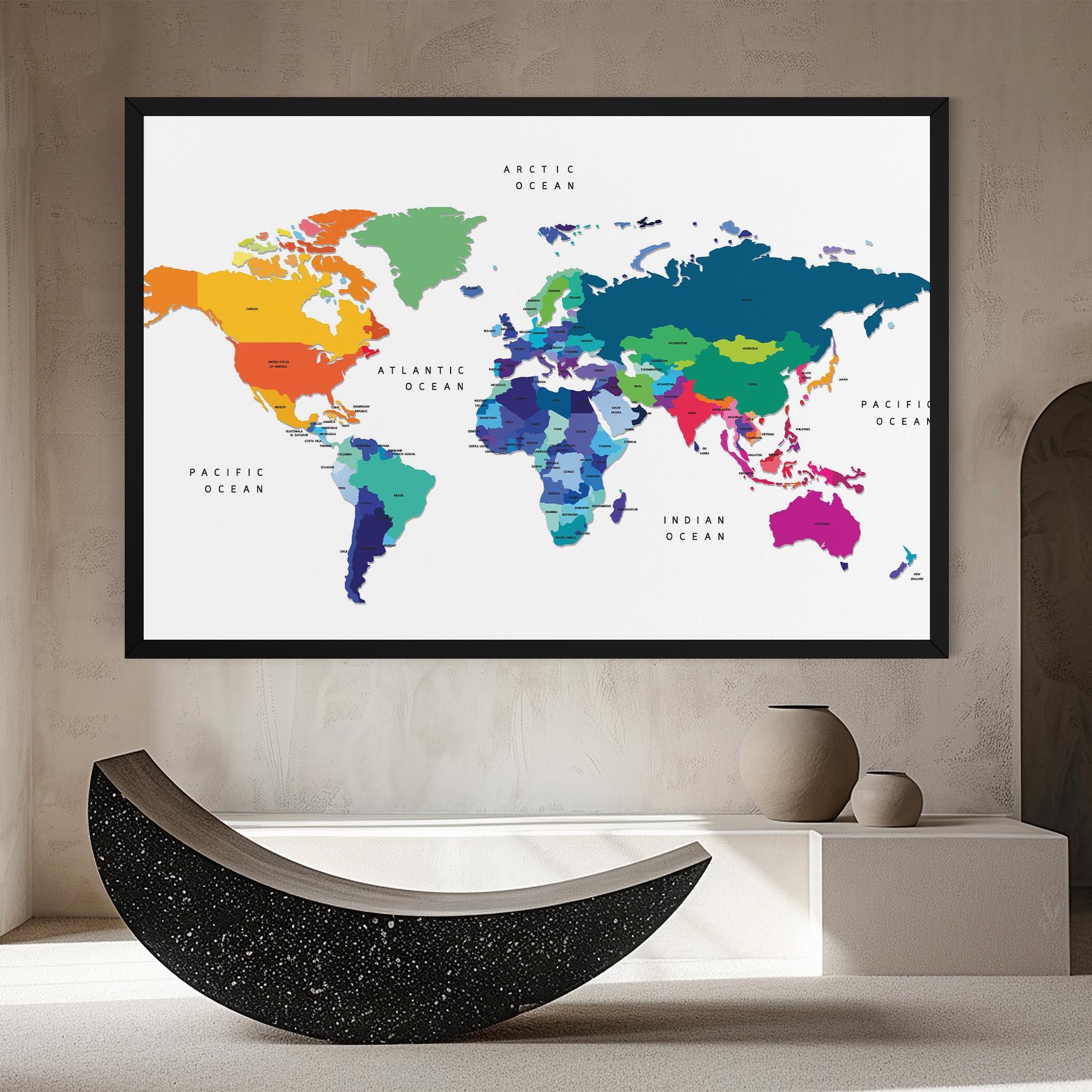 Картина на платно Colored Continents Map mockup 8