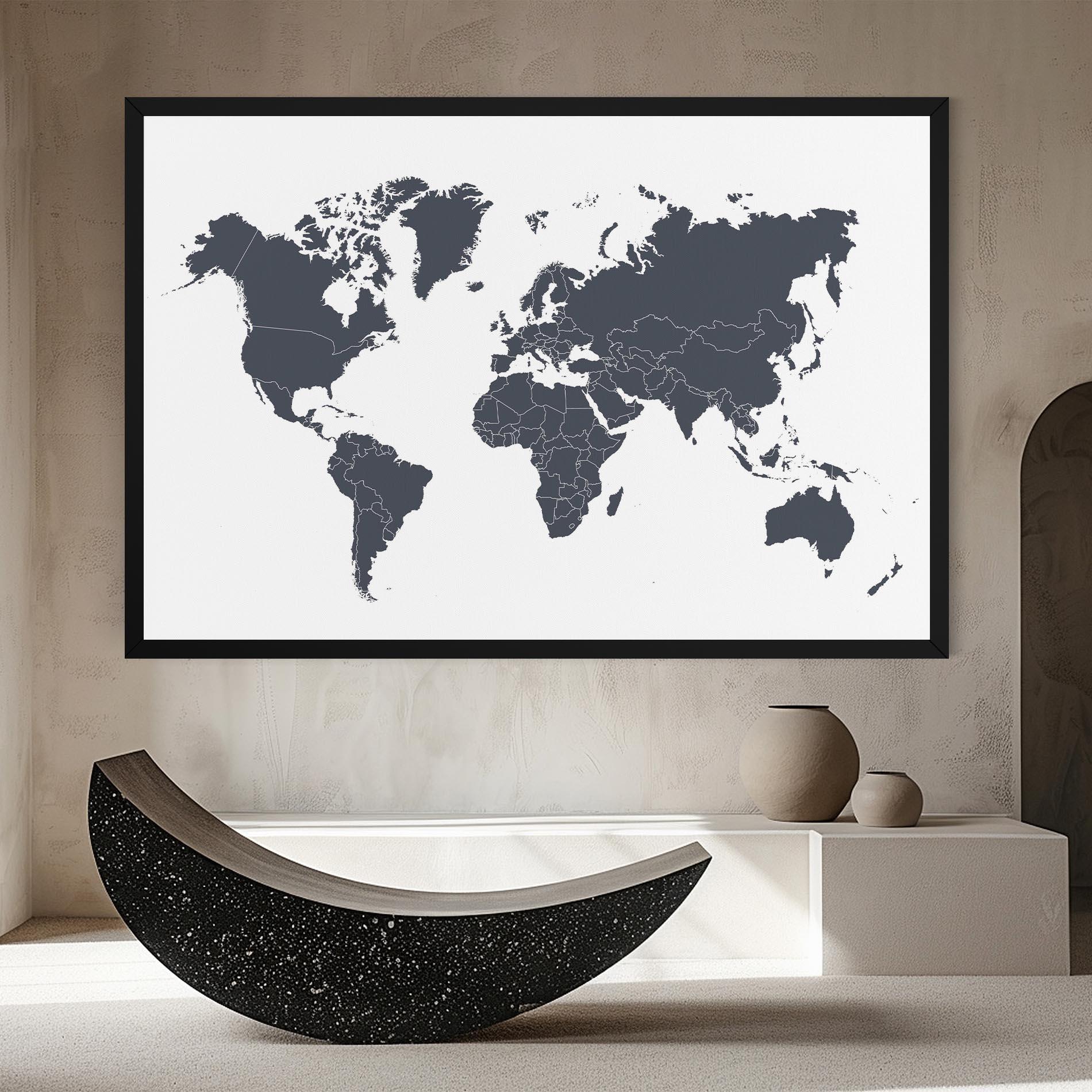 Картина на платно World Grey Map mockup 8
