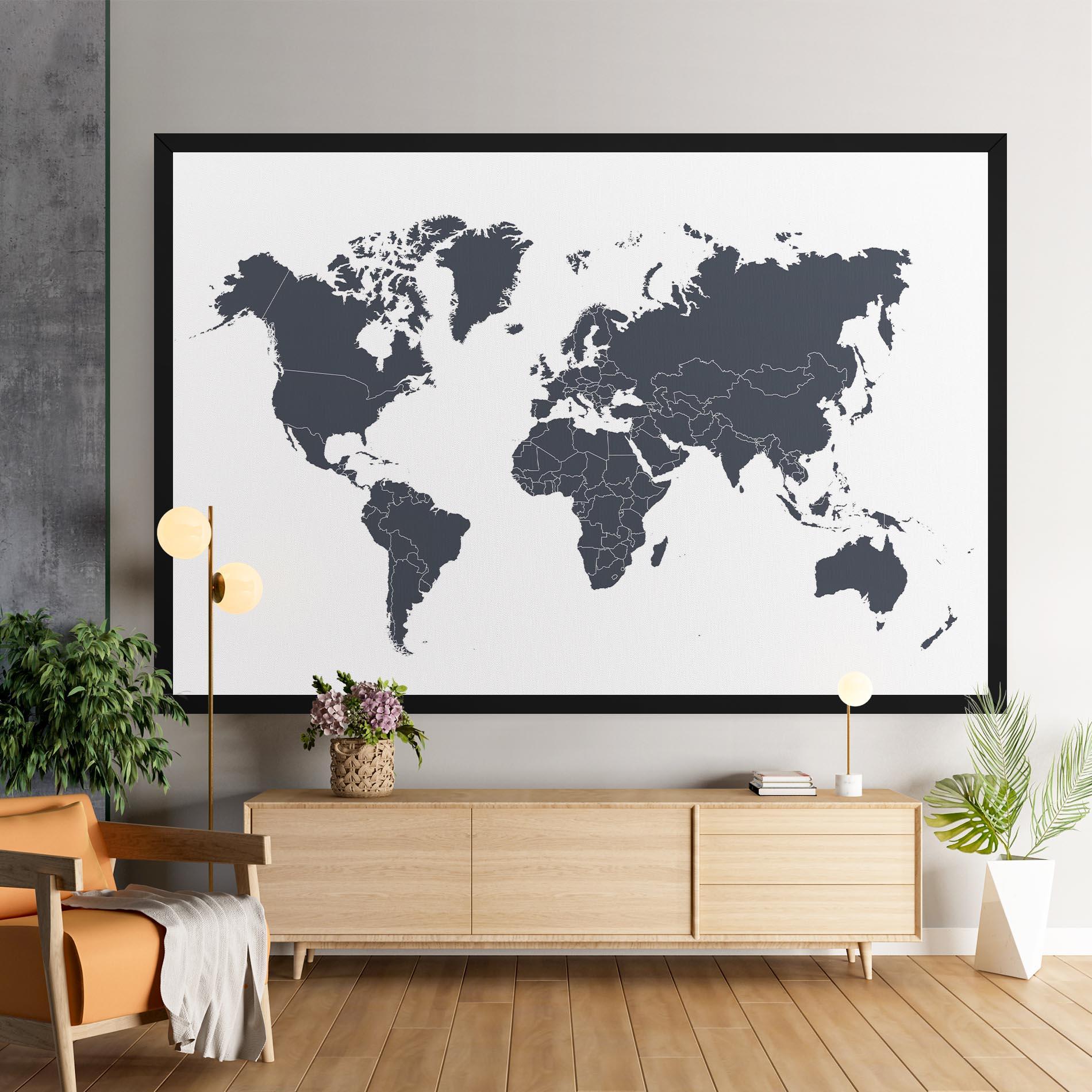 Картина на платно World Grey Map mockup 9