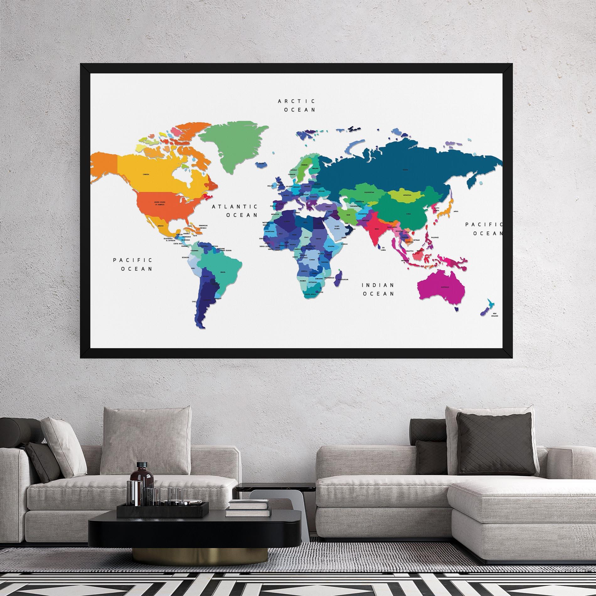 Картина на платно Colored Continents Map mockup 2