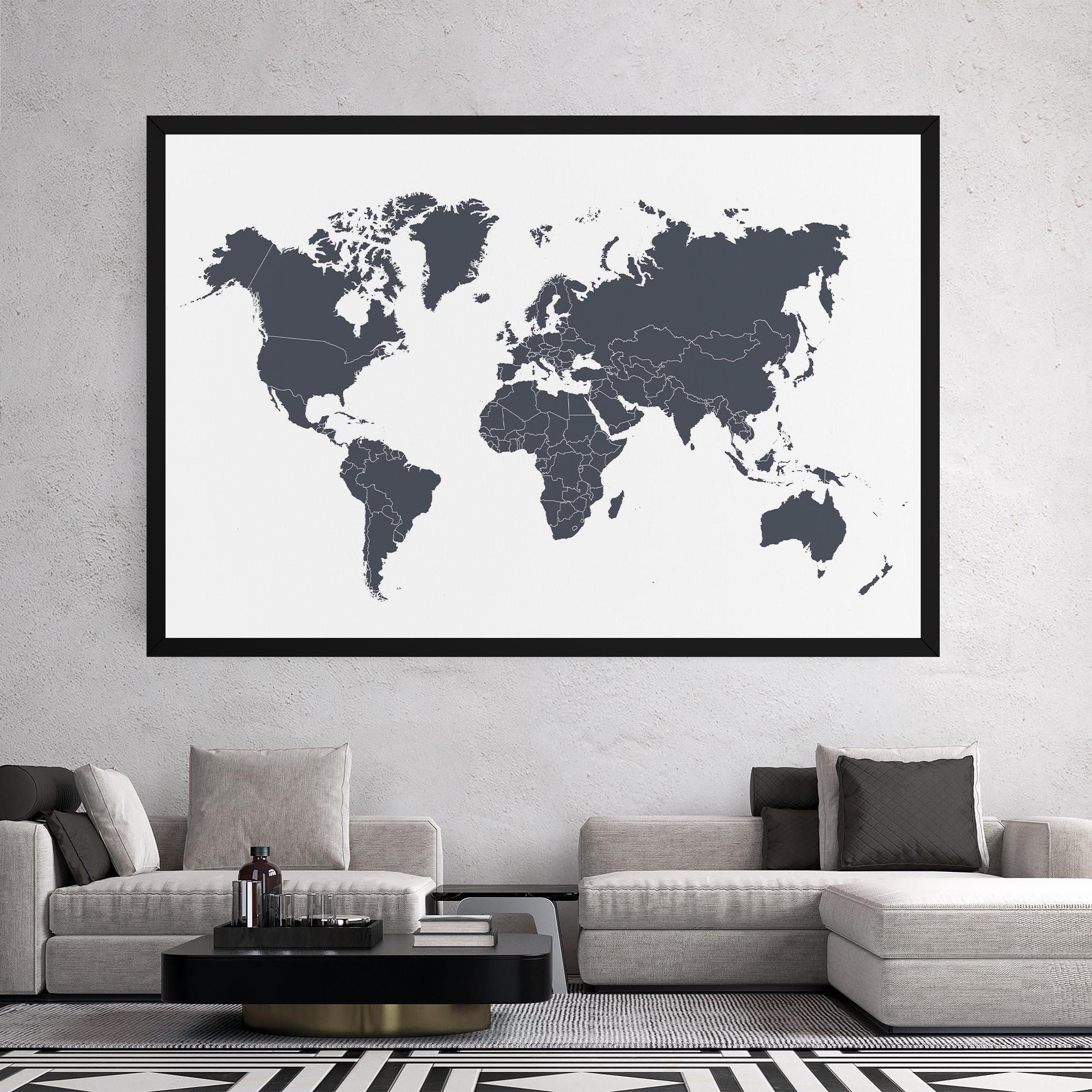 Картина на платно World Grey Map mockup 2