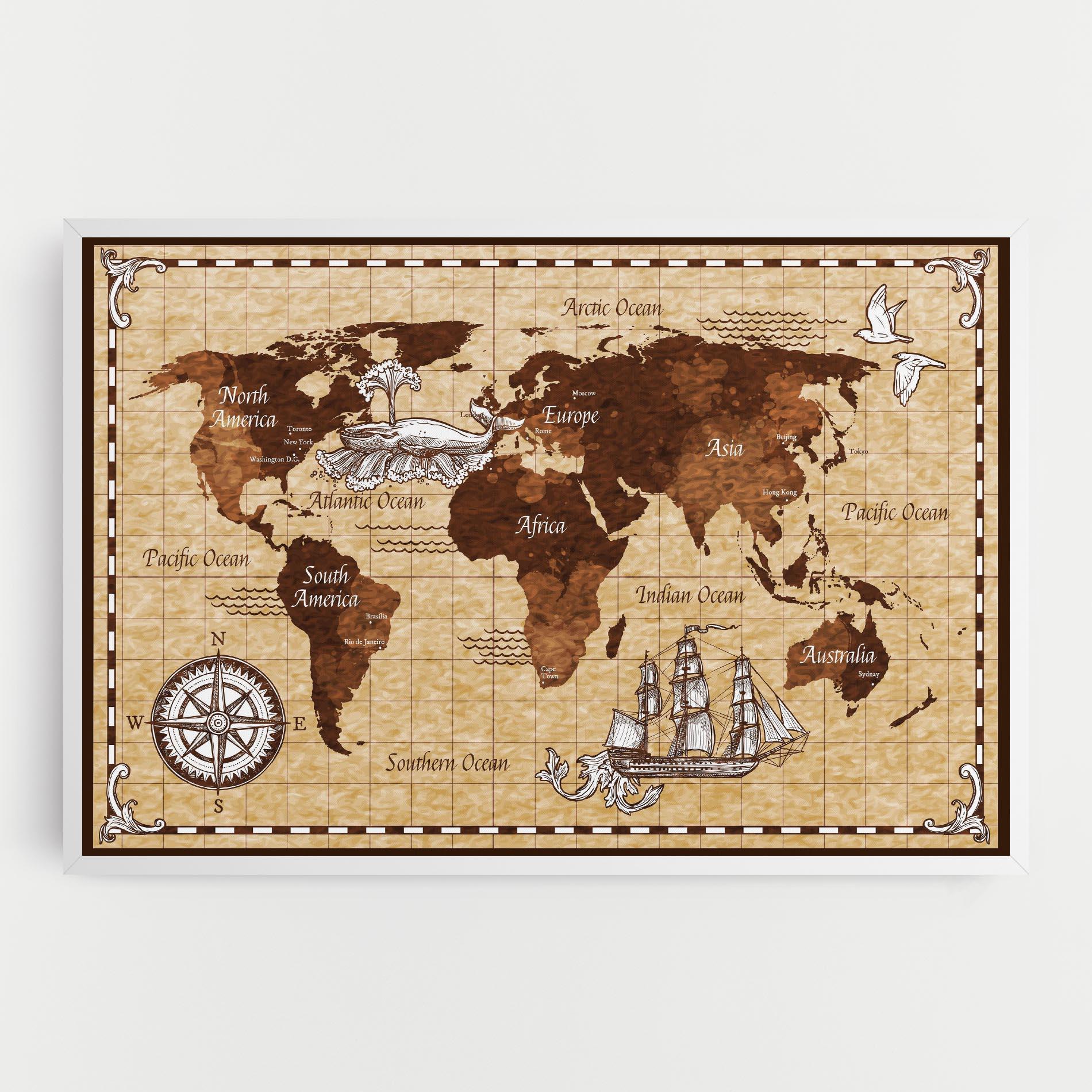 Картина на платно Brown Old Map mockup 0