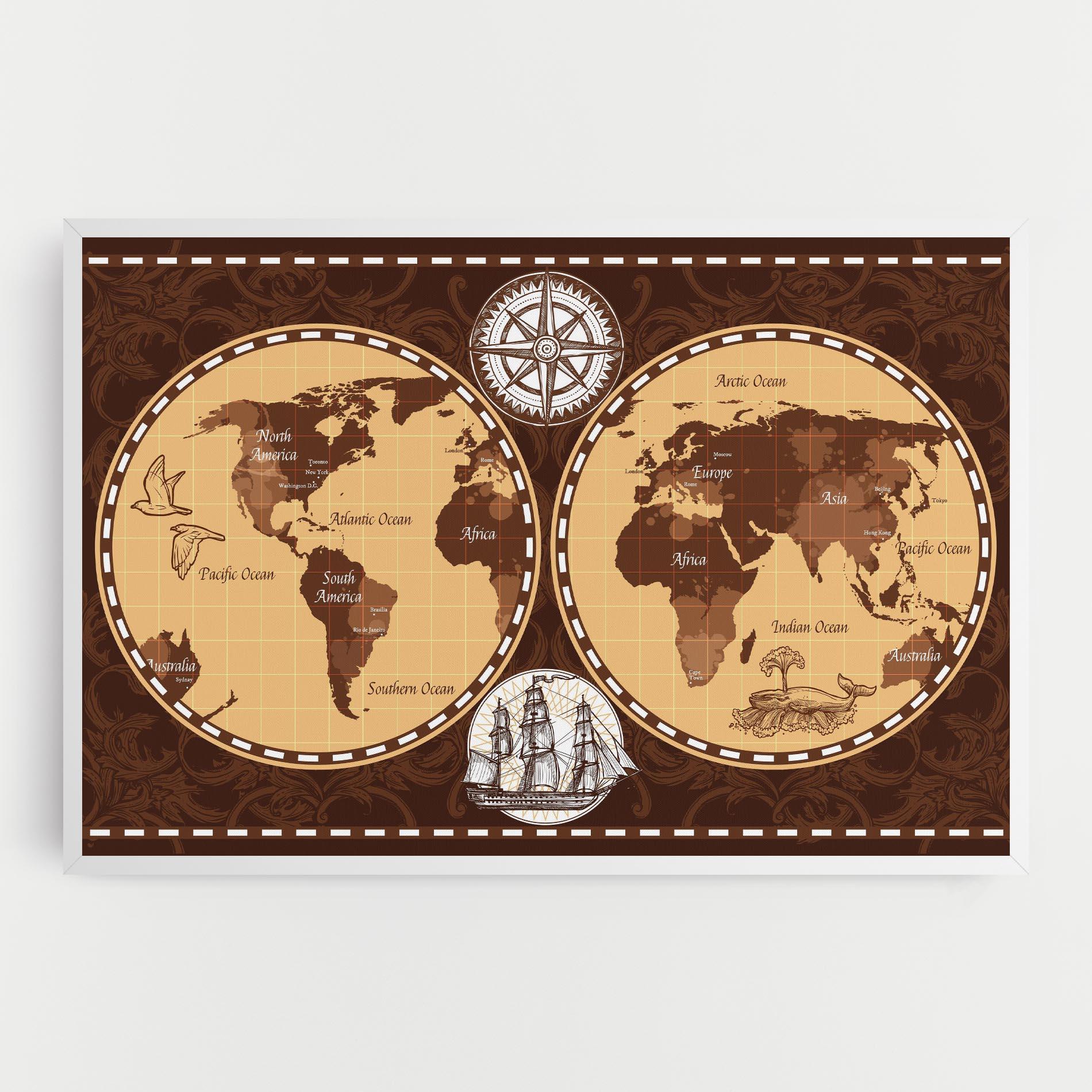 Картина на платно Old Brown Map mockup 0