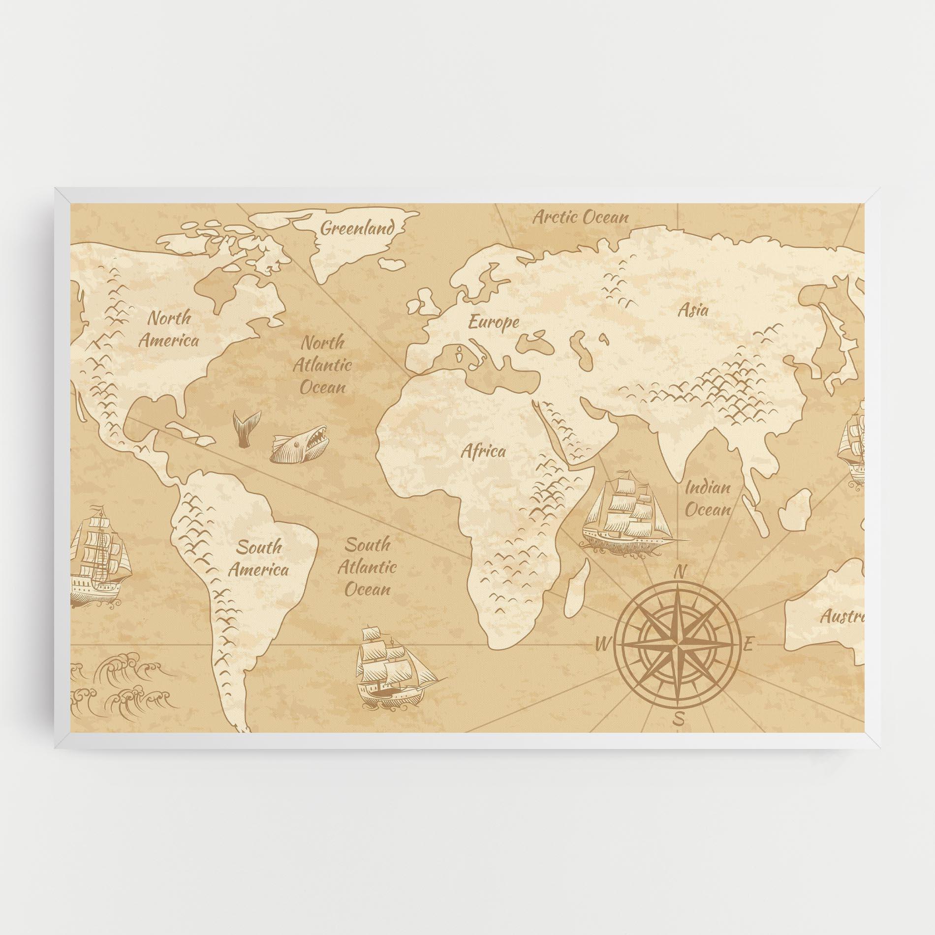 Картина на платно Old Continents Map mockup 0