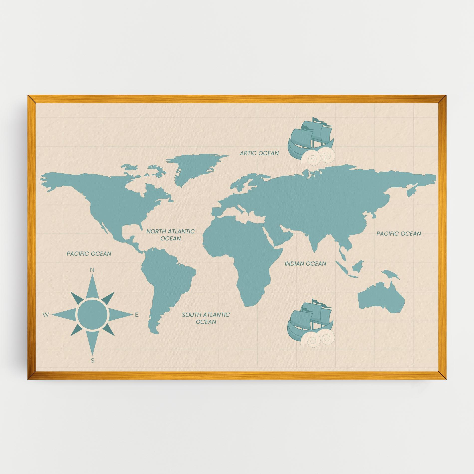 Картина на платно Cream Blue Map mockup 0