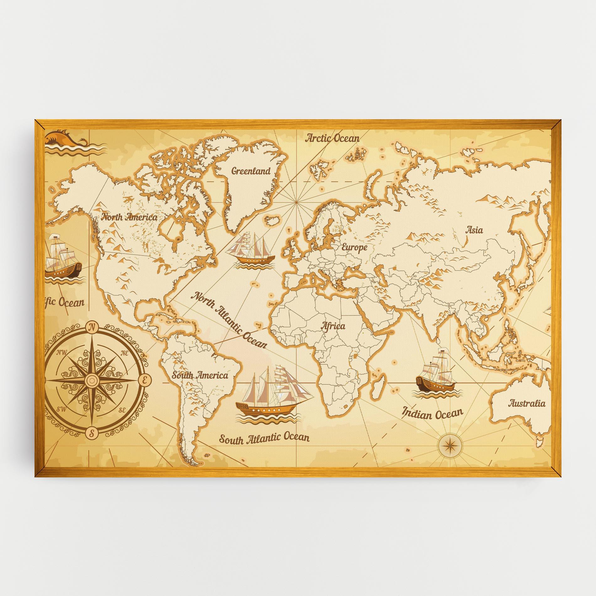 Картина на платно Gold Old Map mockup 0