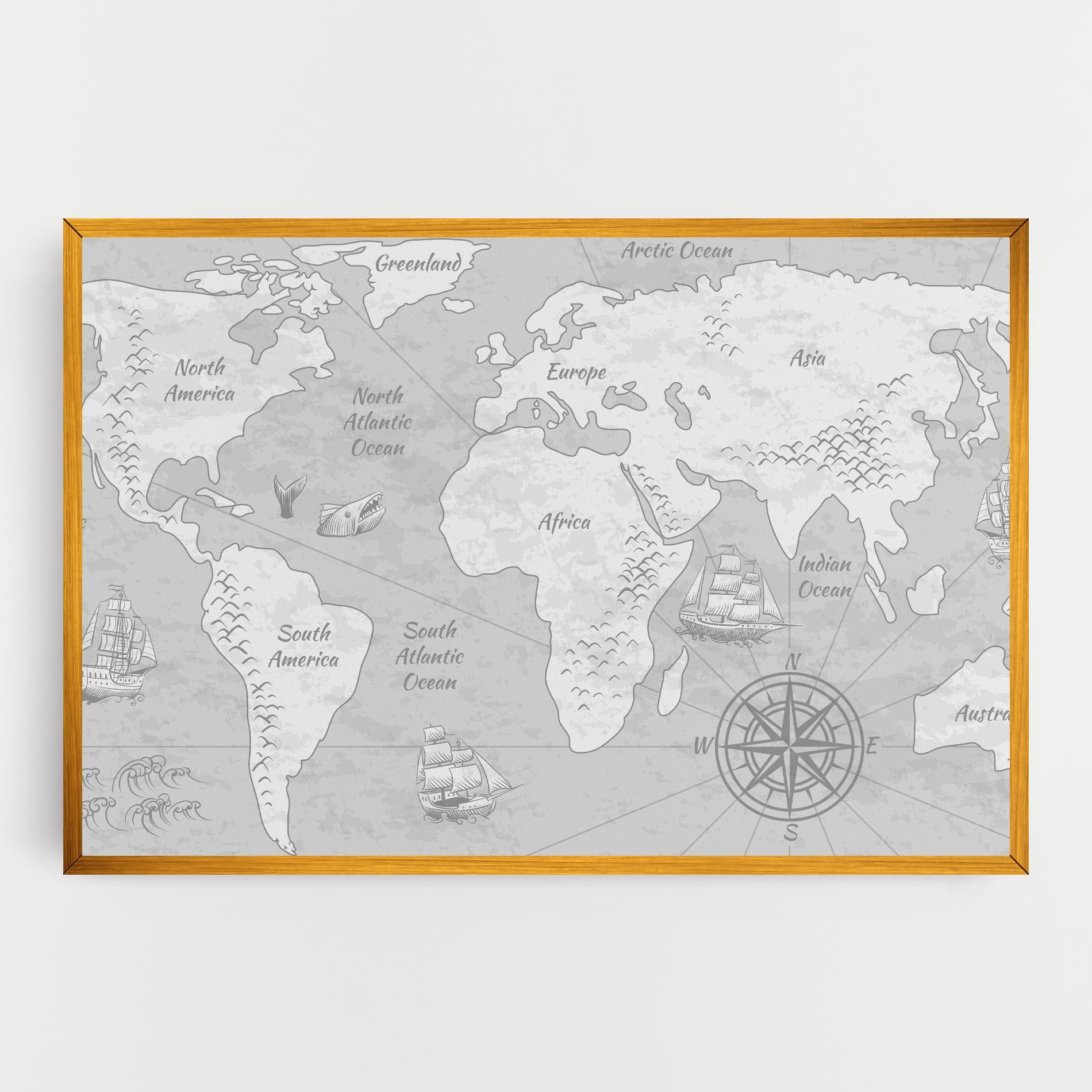 Картина на платно Grey Old Map mockup 0