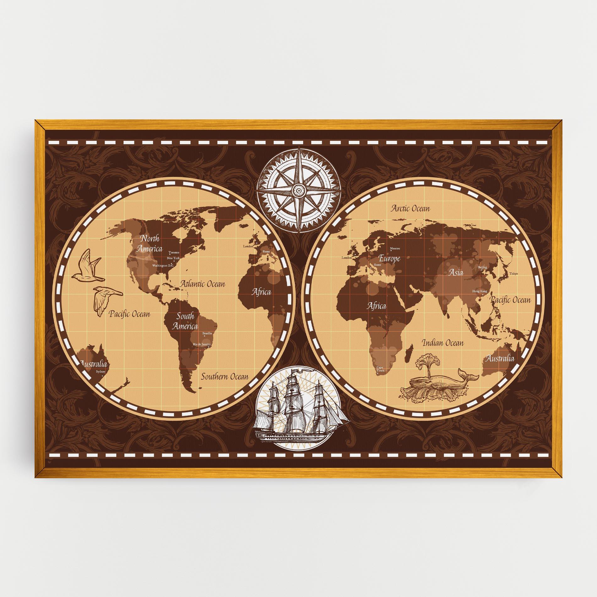 Картина на платно Old Brown Map mockup 0