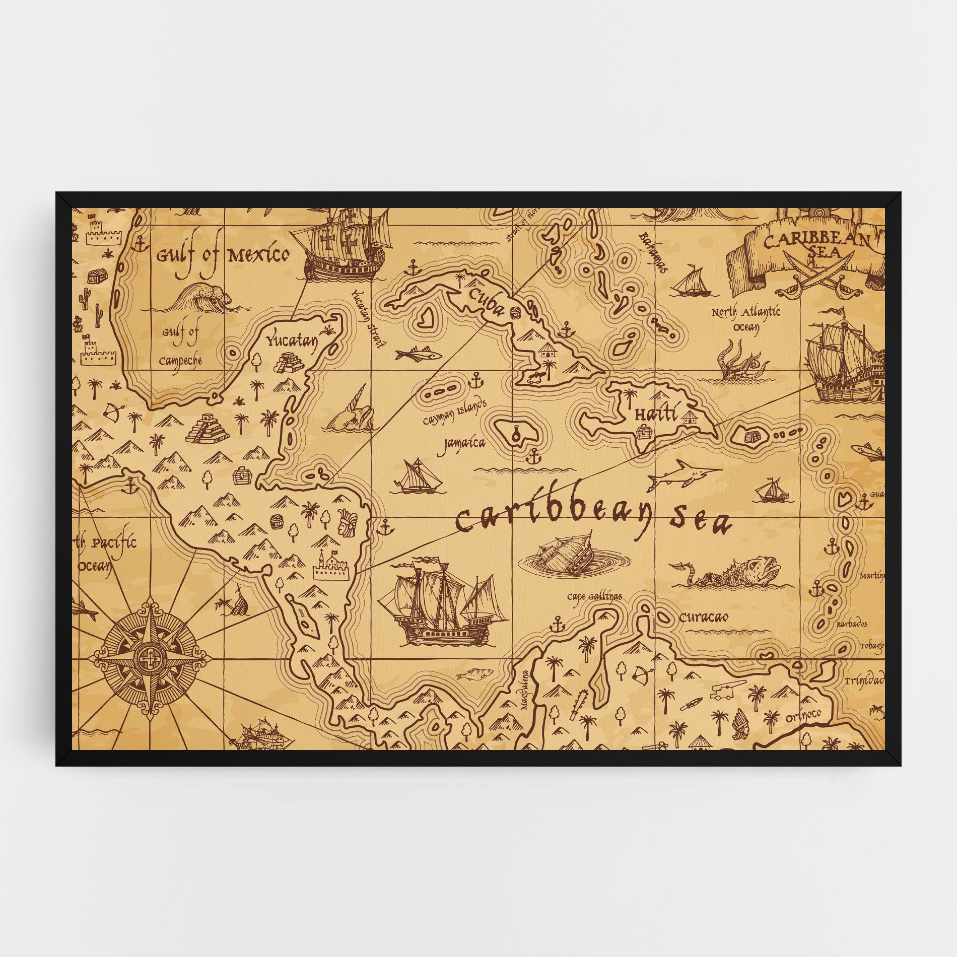 Картина на платно Caribbean Sea Map mockup 0