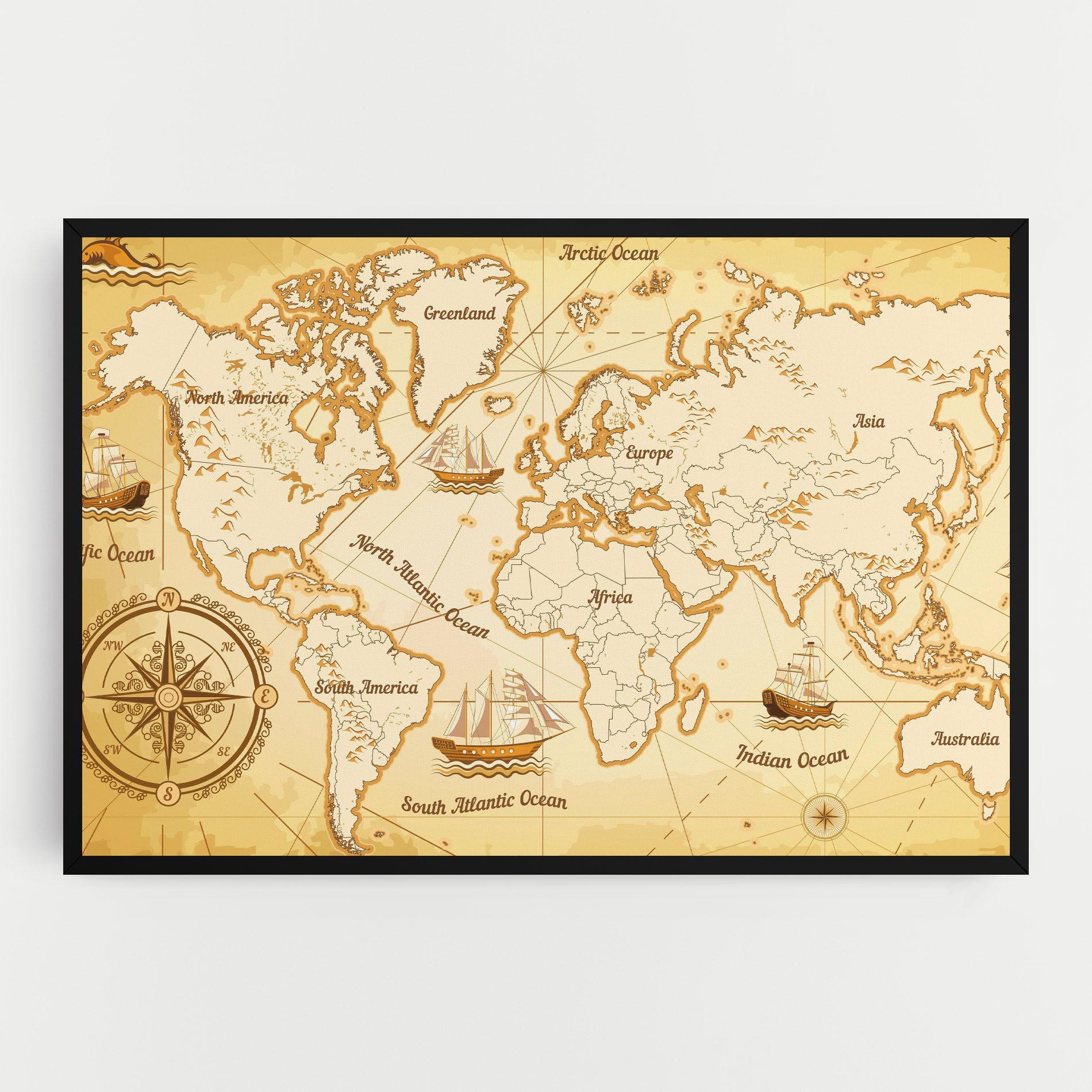 Картина на платно Gold Old Map mockup 0