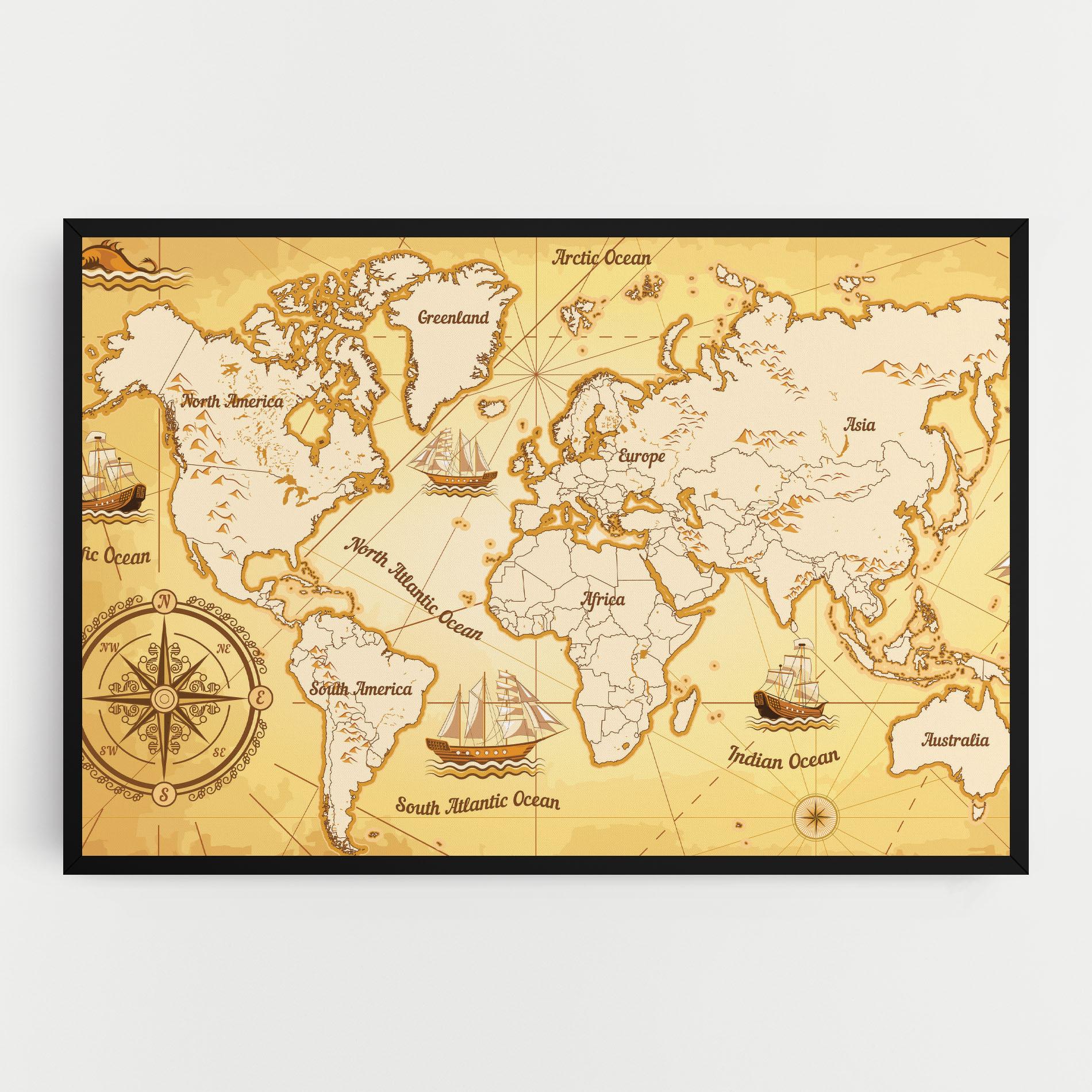 Картина на платно Gold Vintage Map mockup 0