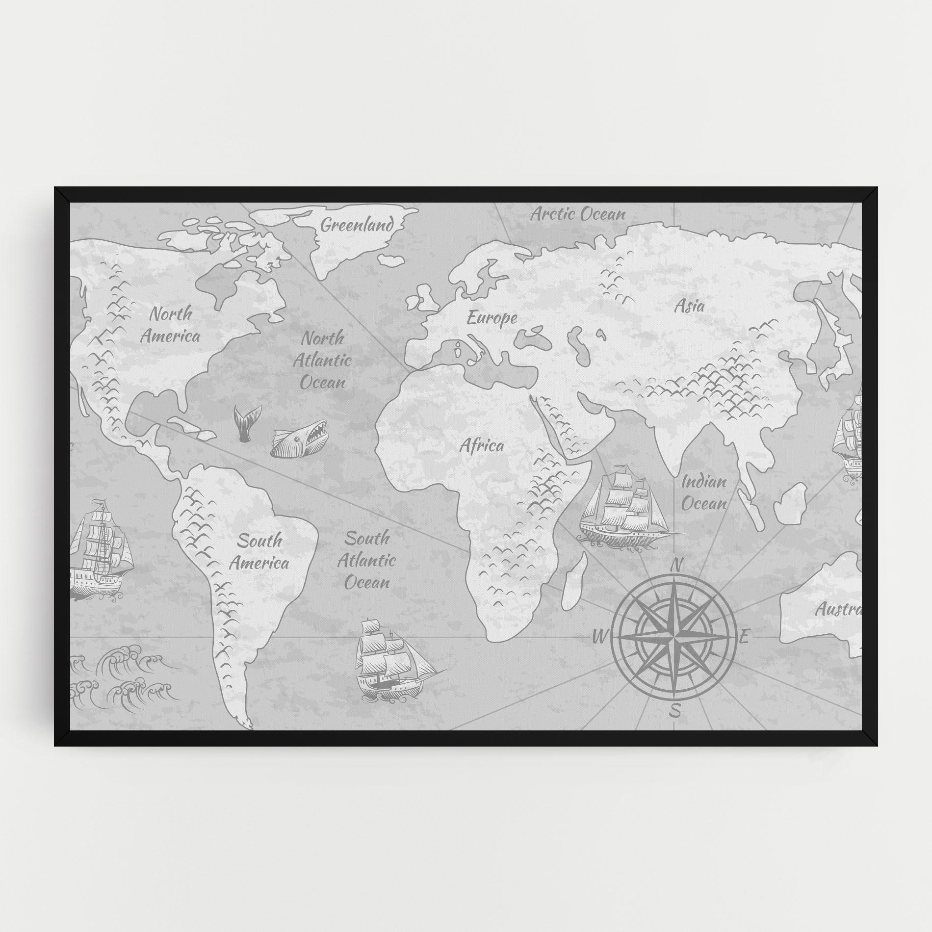 Картина на платно Grey Old Map mockup 0