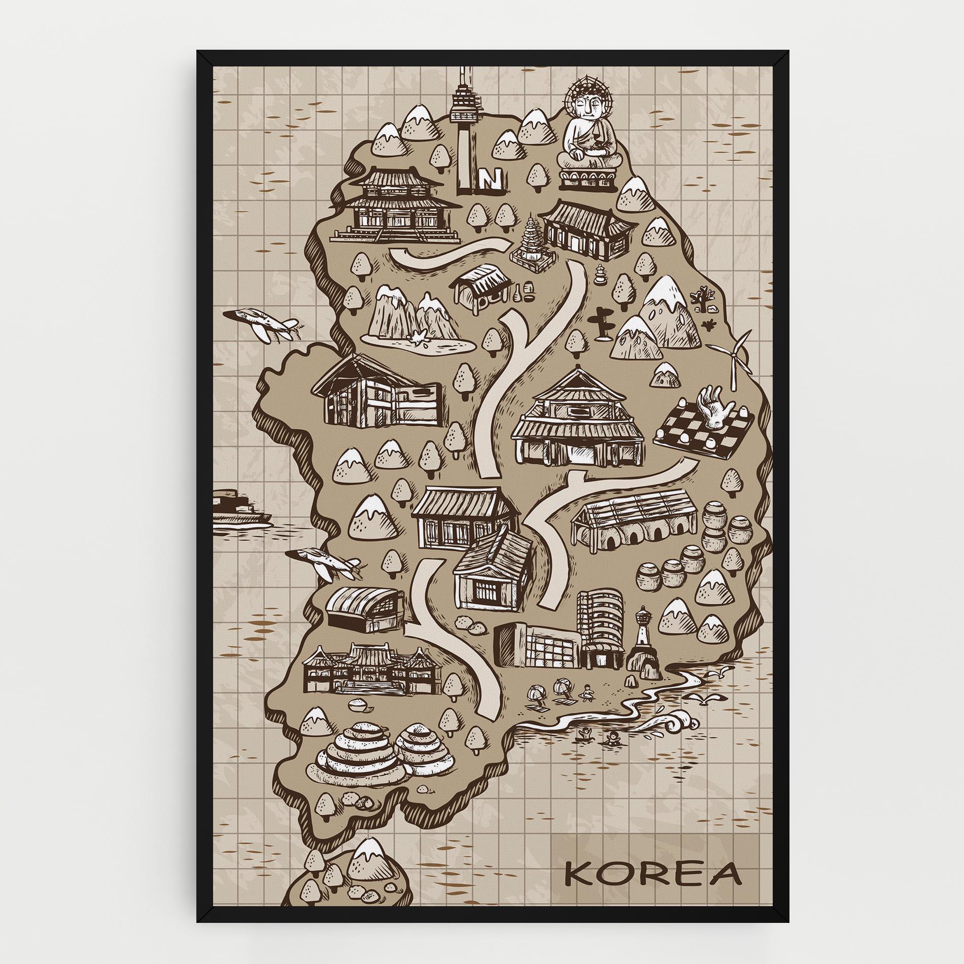 Картина на платно Old Korea Map mockup 0