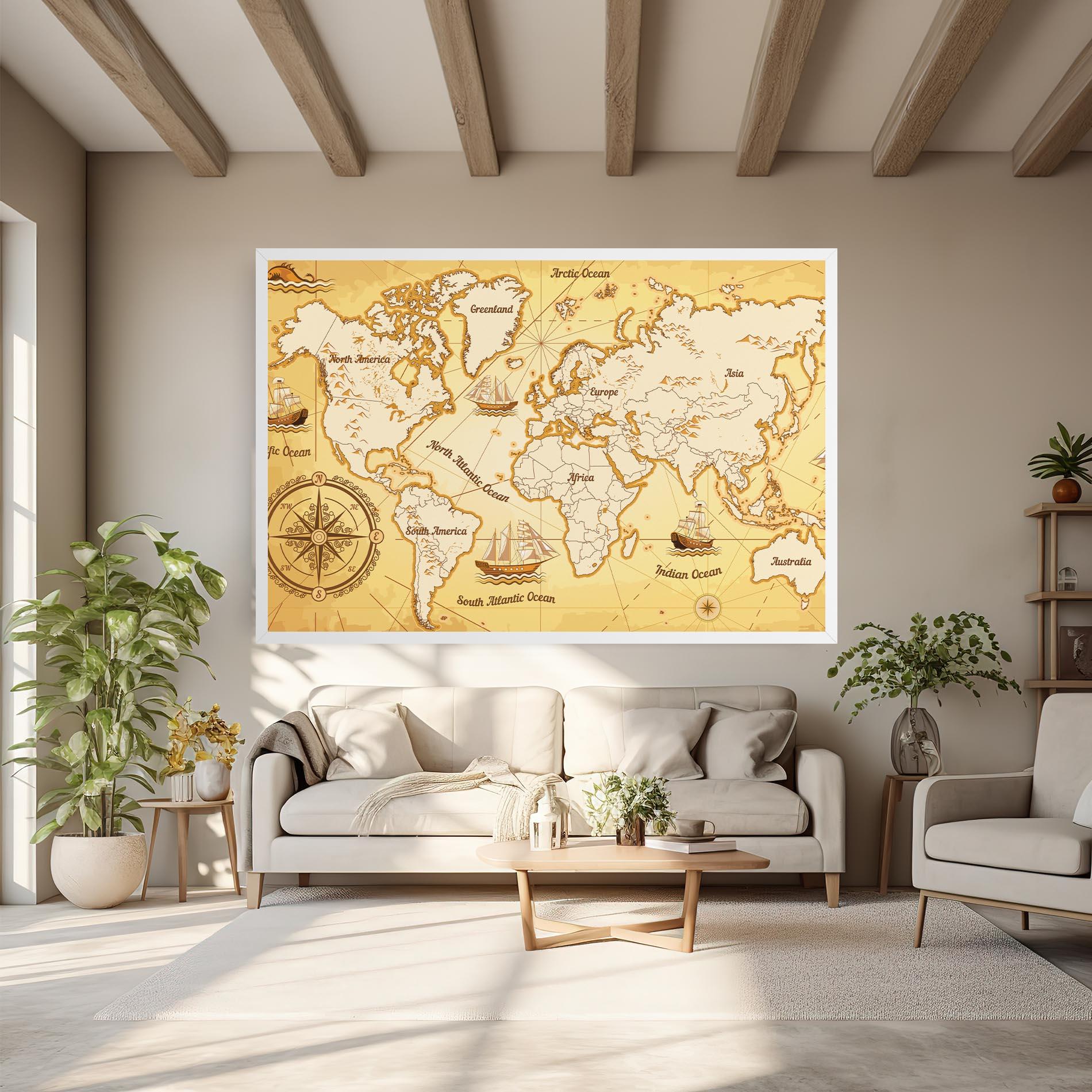 Картина на платно Gold Vintage Map mockup 6