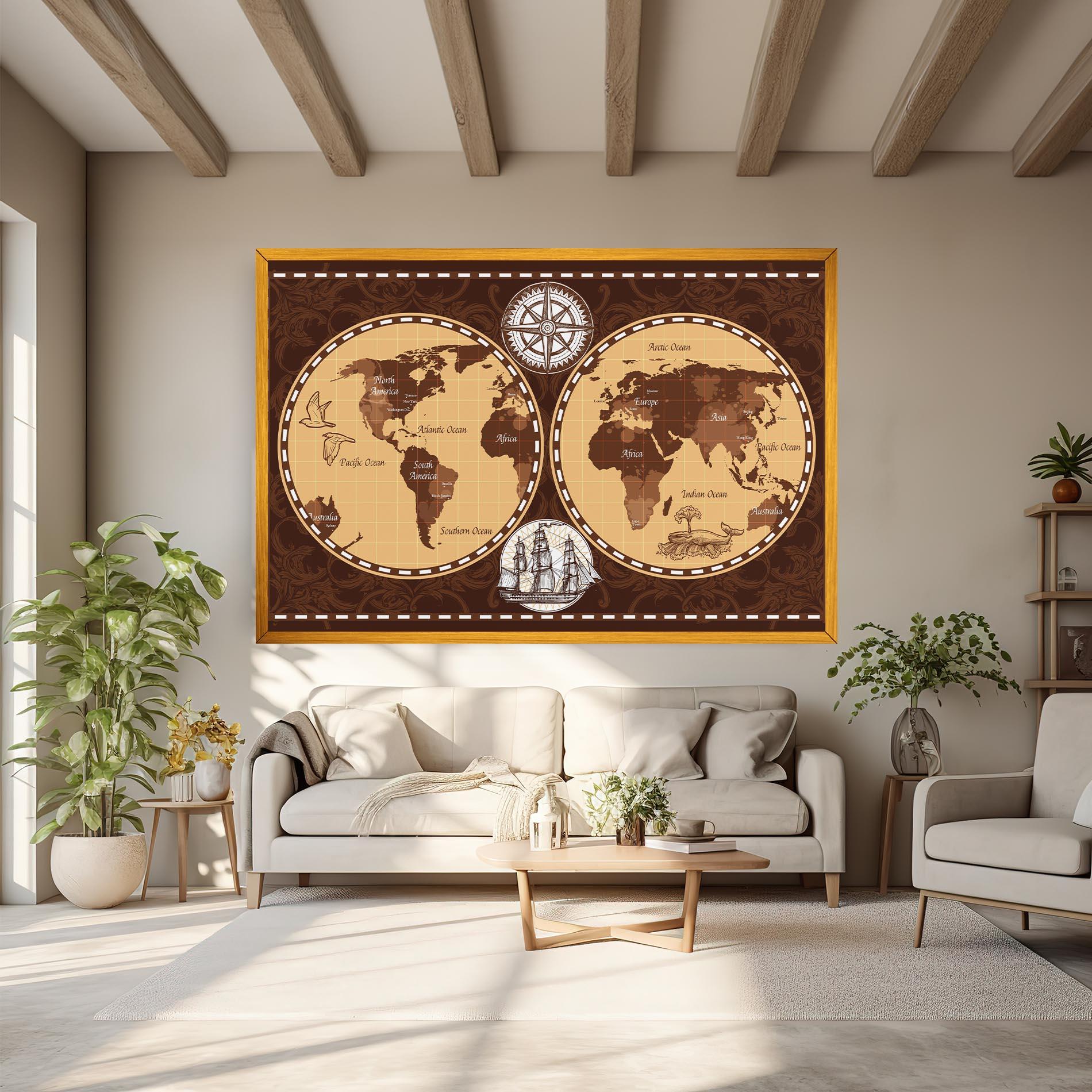 Картина на платно Old Brown Map mockup 6