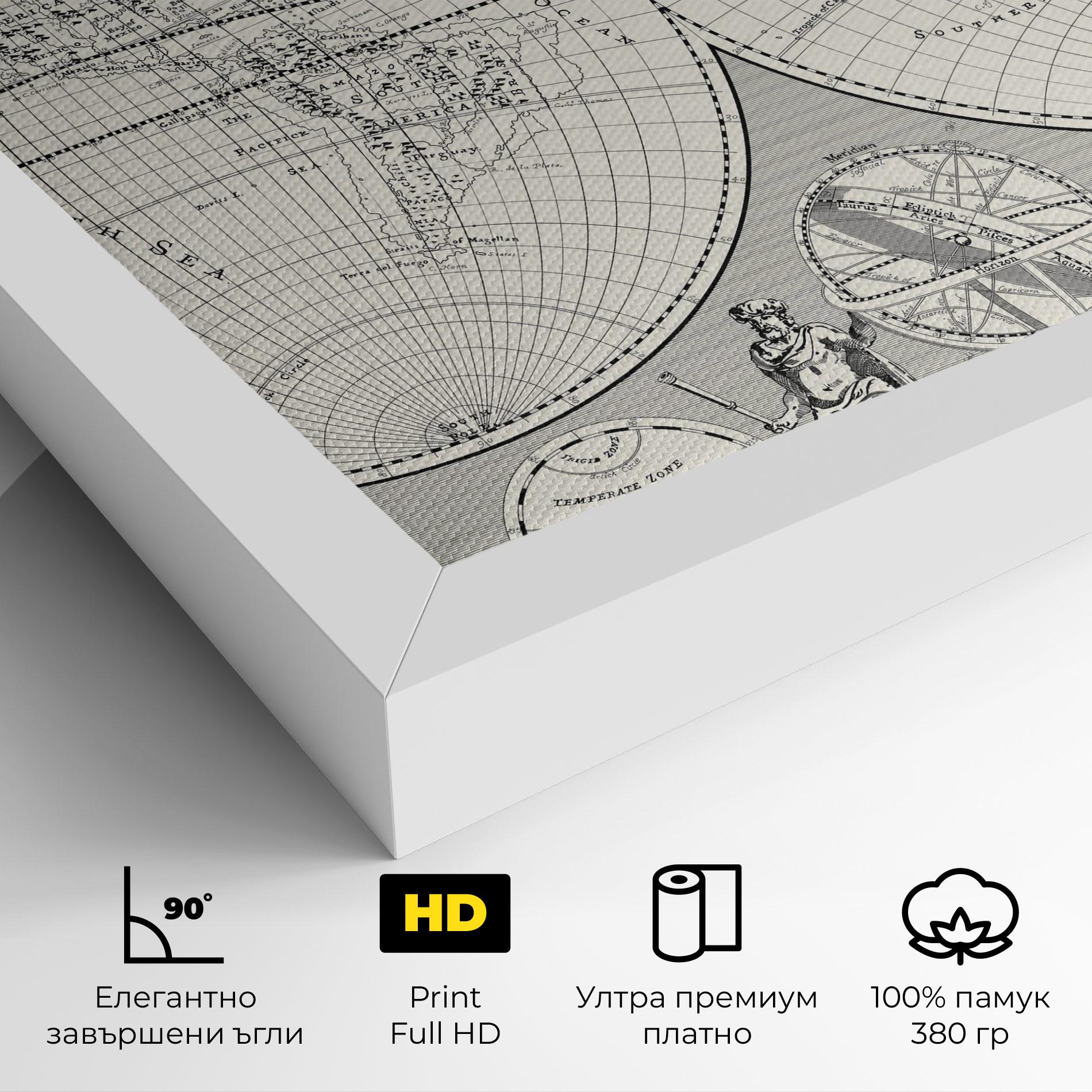 Картина на платно Black White Map mockup 4