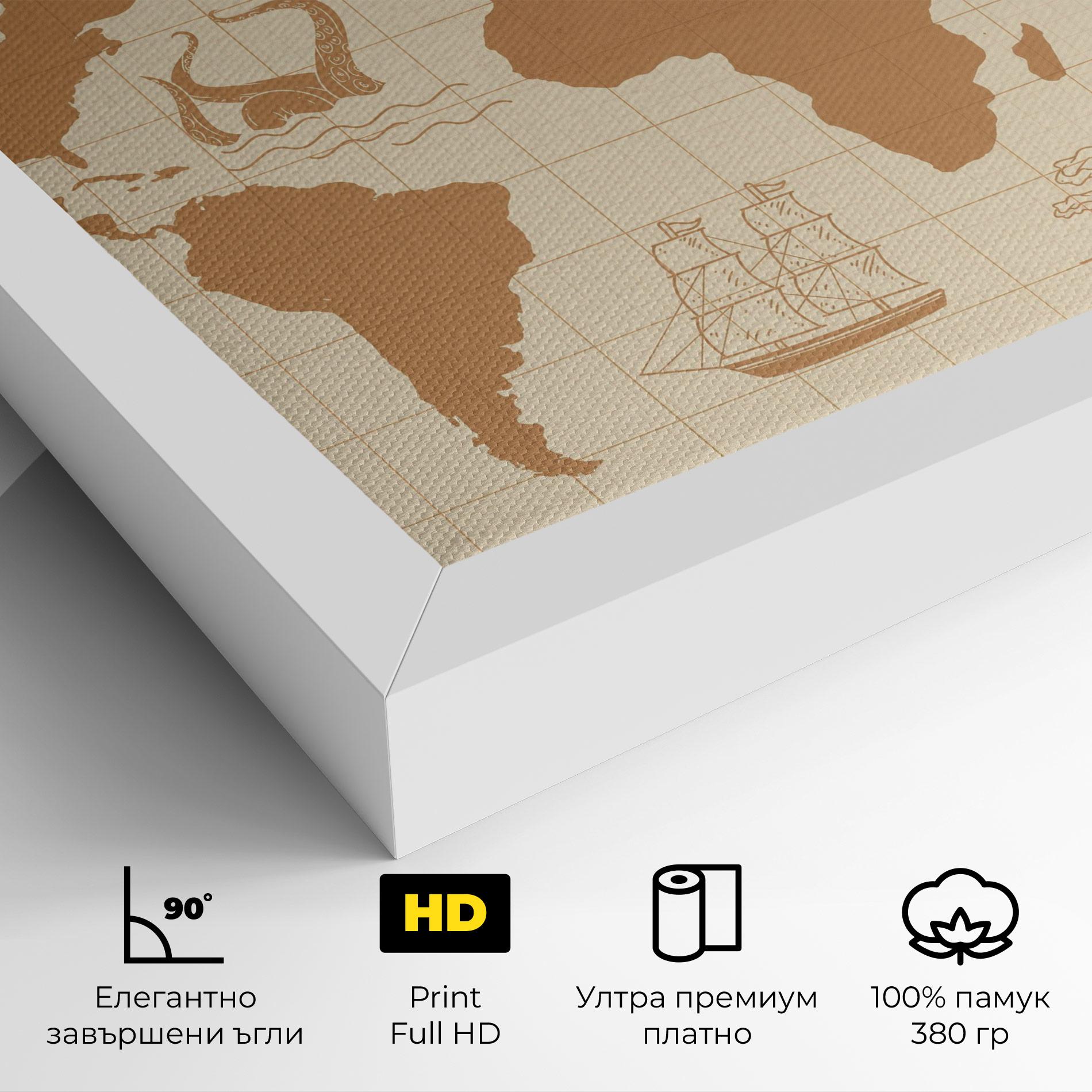 Картина на платно Light Cream Map mockup 4