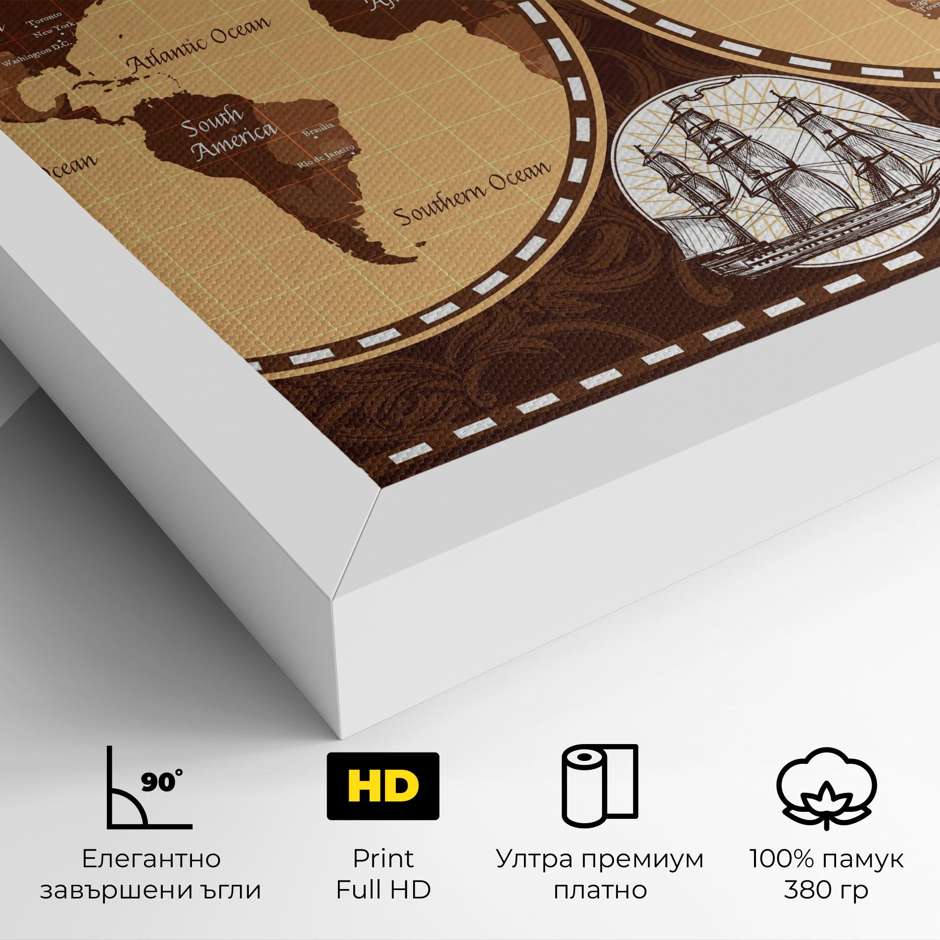 Картина на платно Old Brown Map mockup 4