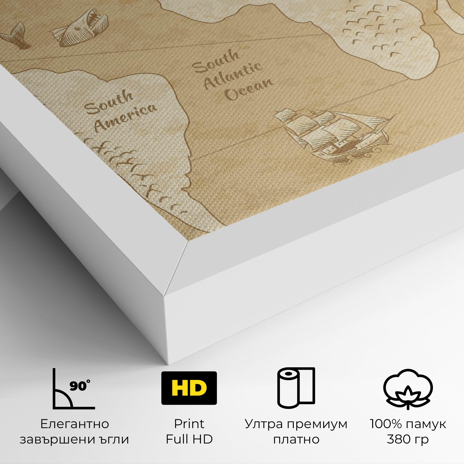 Картина на платно Old Continents Map mockup 4