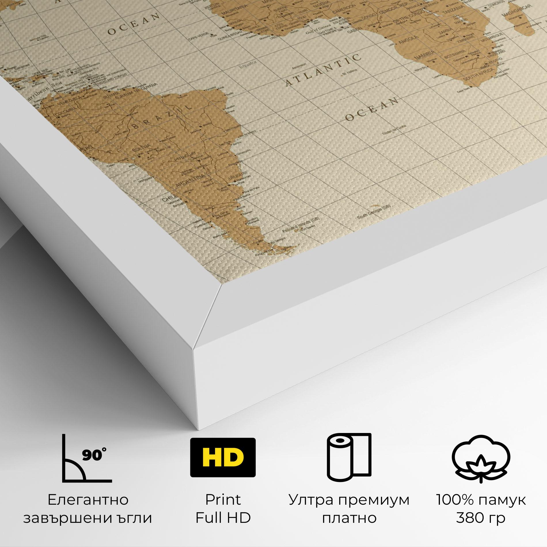 Картина на платно Old Map Cream mockup 4