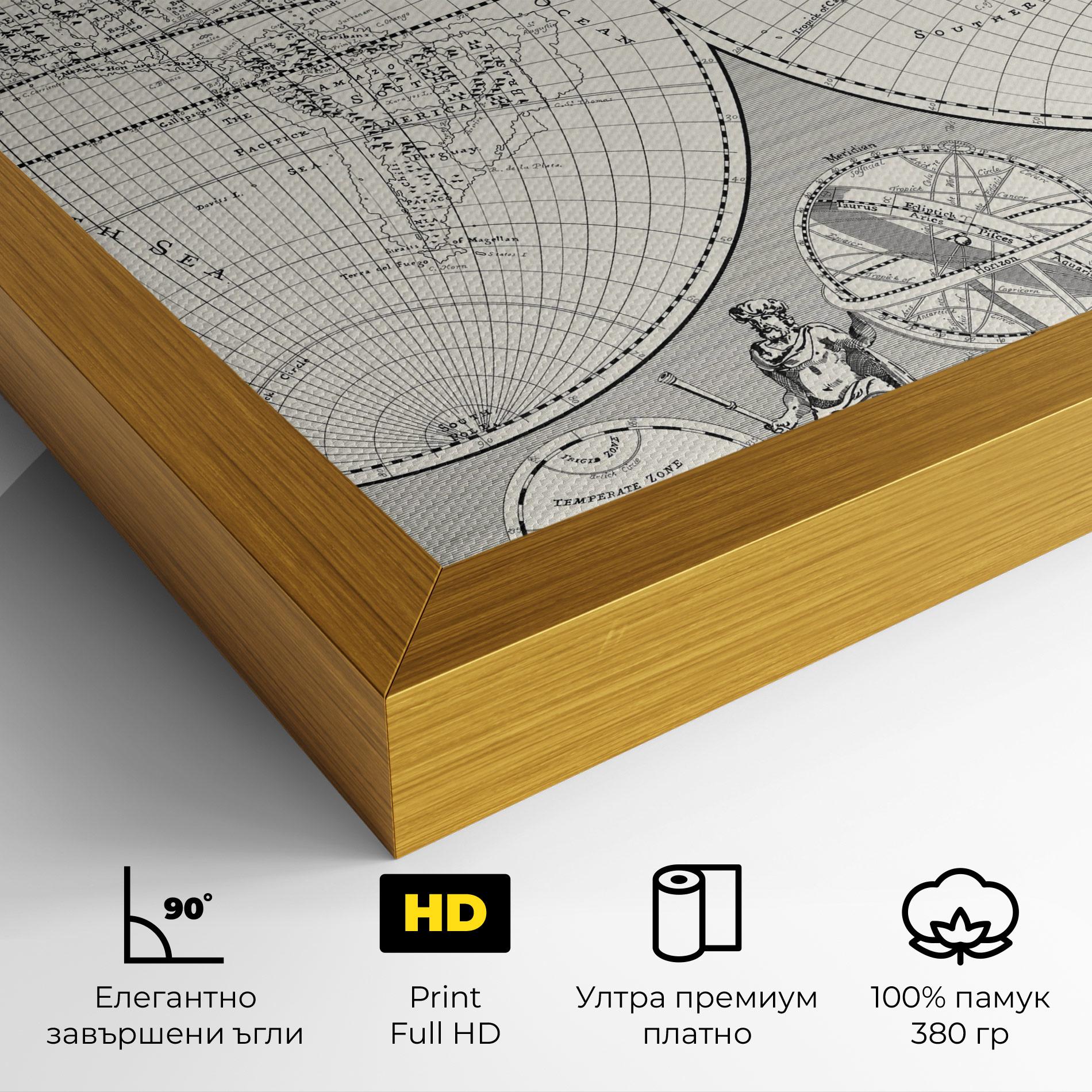 Картина на платно Black White Map mockup 4