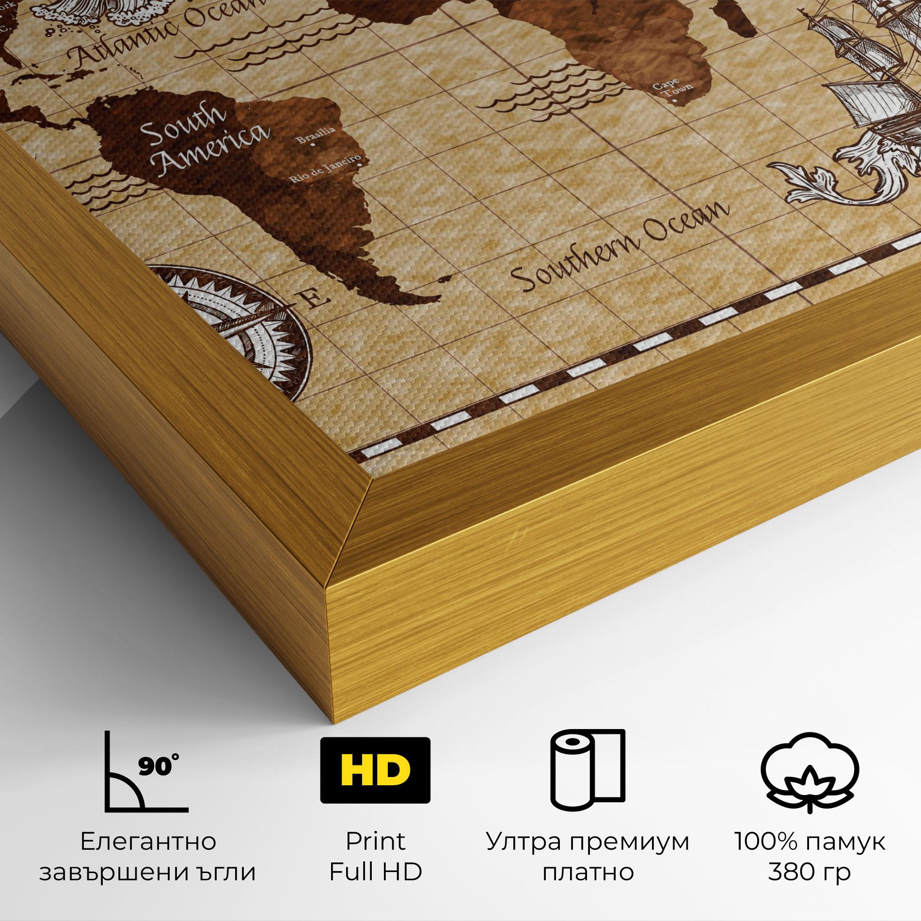 Картина на платно Brown Old Map mockup 4