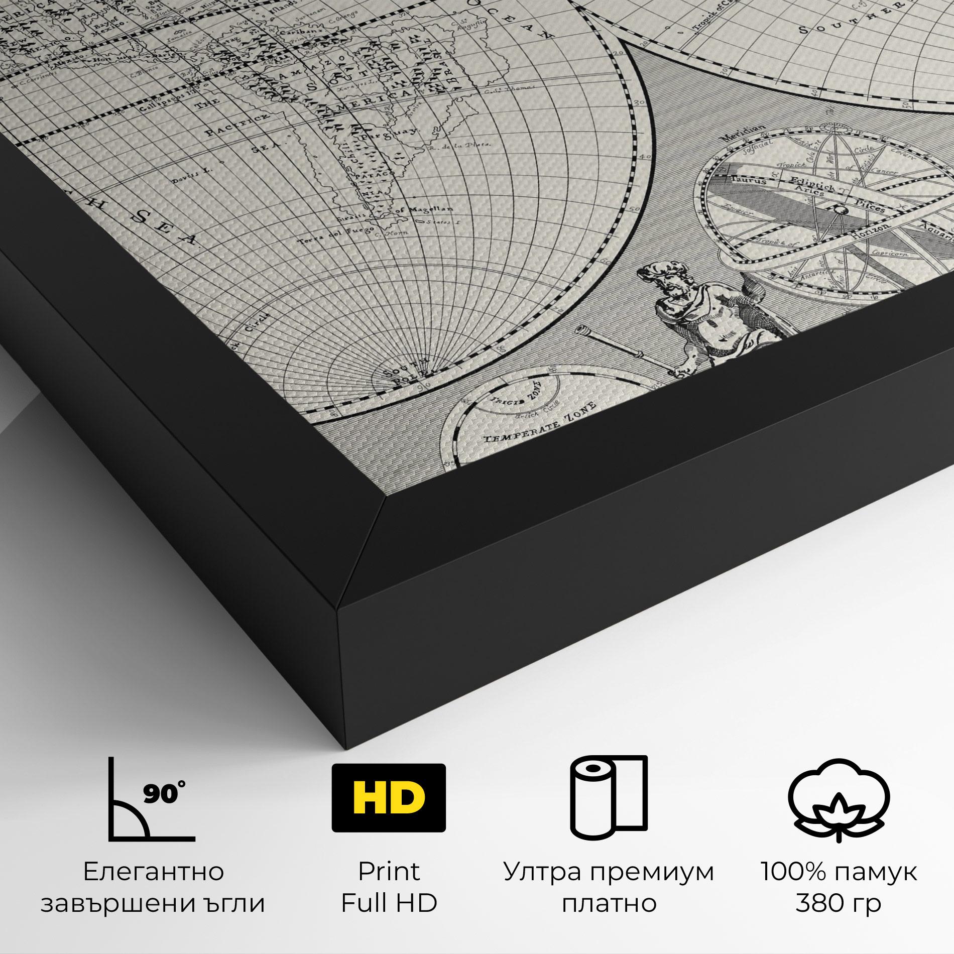 Картина на платно Black White Map mockup 4