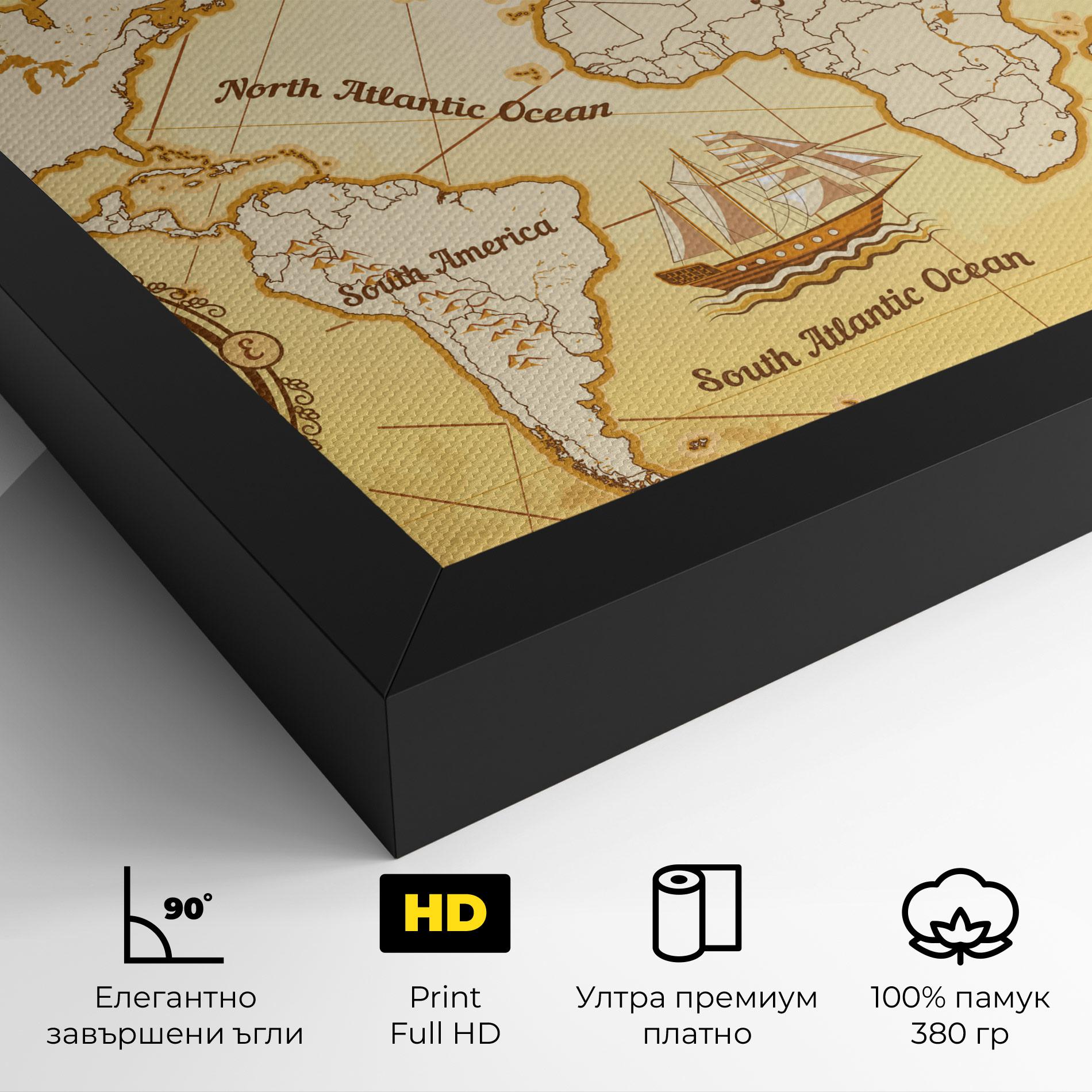 Картина на платно Gold Vintage Map mockup 4