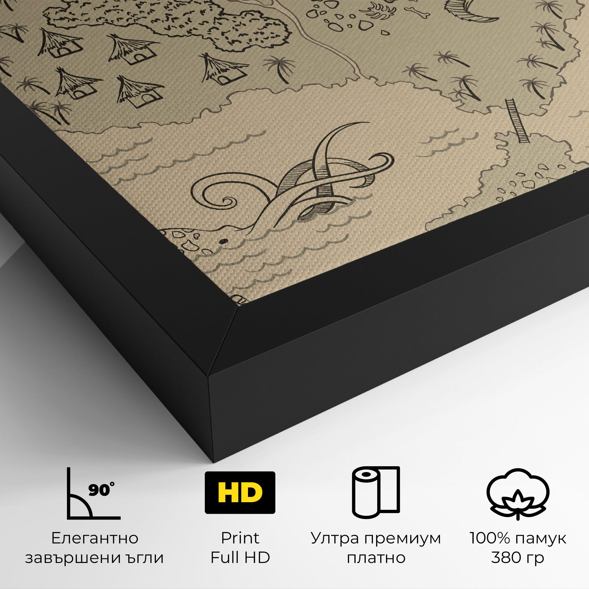 Картина на платно Island Old Map mockup 4