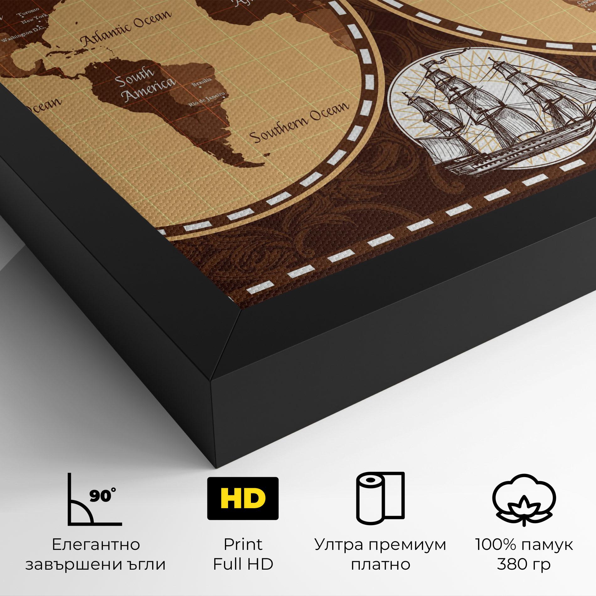 Картина на платно Old Brown Map mockup 4