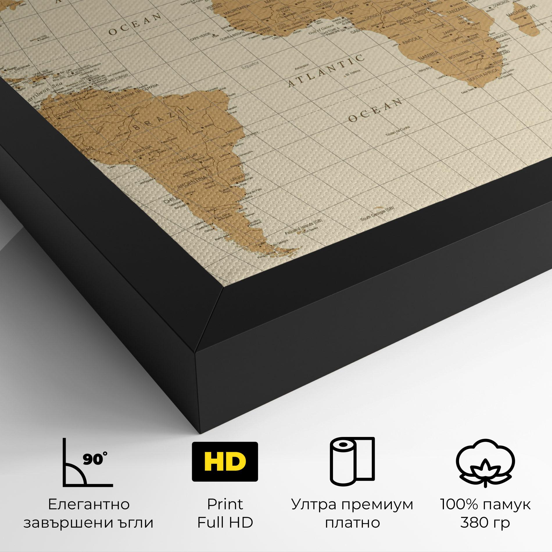 Картина на платно Old Map Cream mockup 4