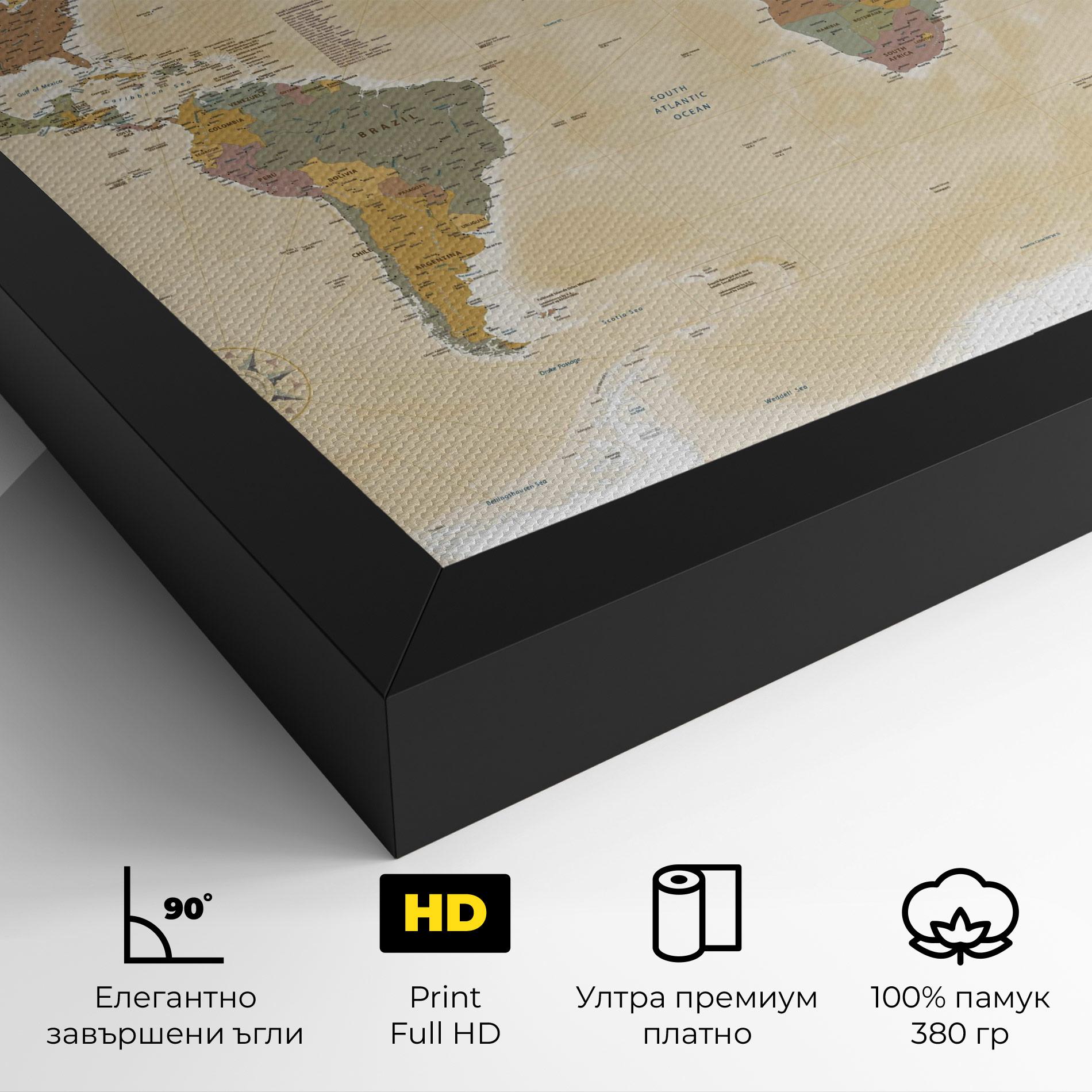 Картина на платно World Map Vintage mockup 4