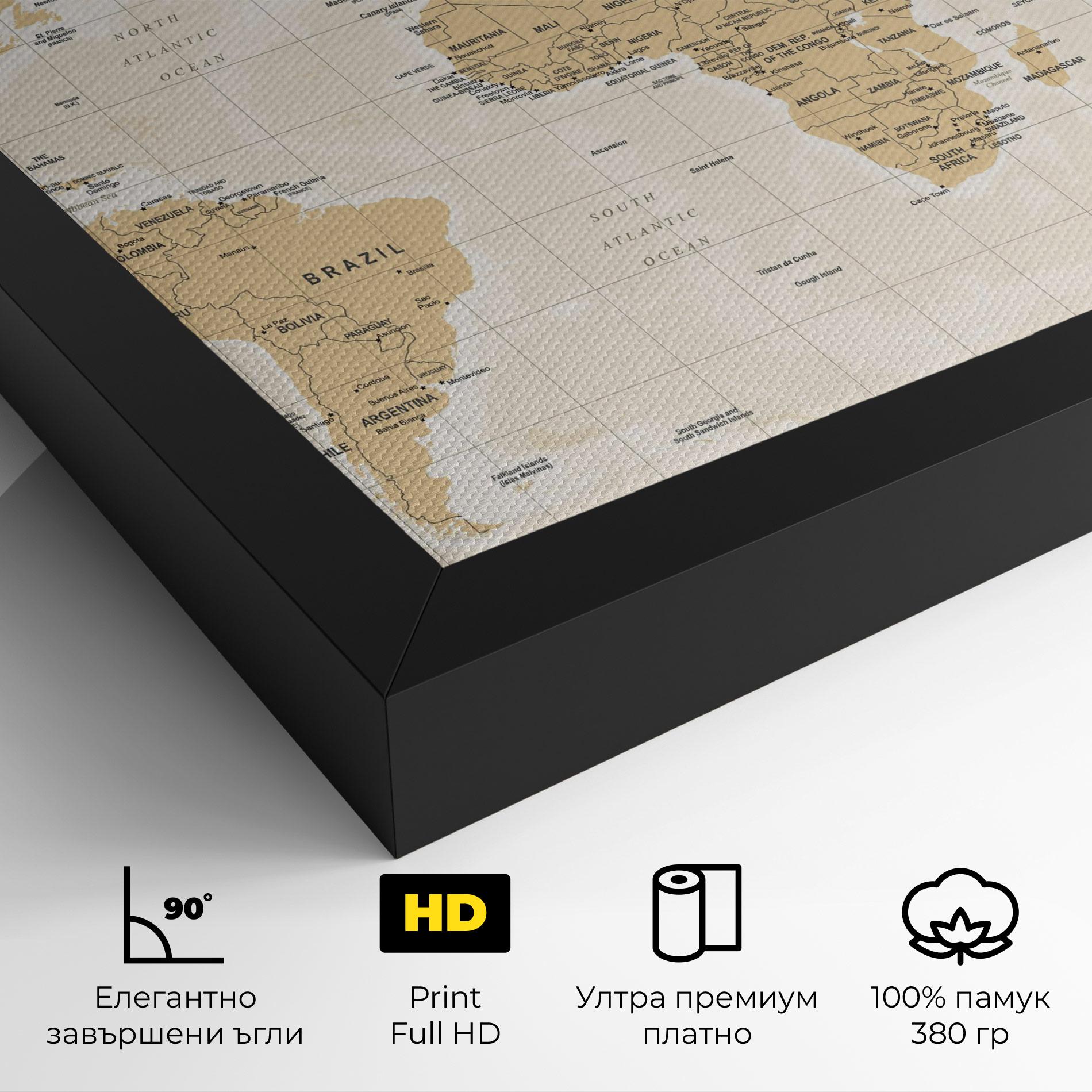 Картина на платно World Old Map mockup 4
